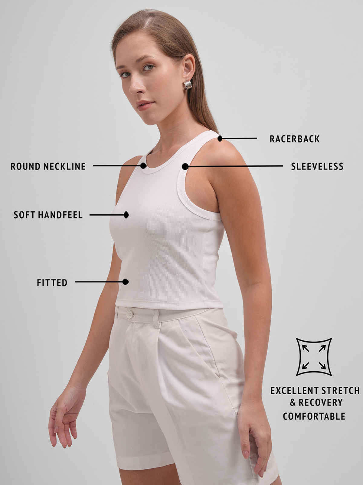 Tokyo Talkies Women Round Neck Sleeveless Top | WHITE | S