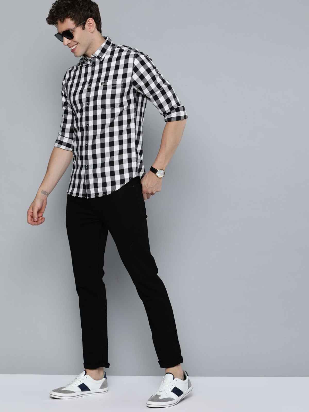 The Indian Garage Co | Men Slim Fit Checkered Casual Shirt | White | S