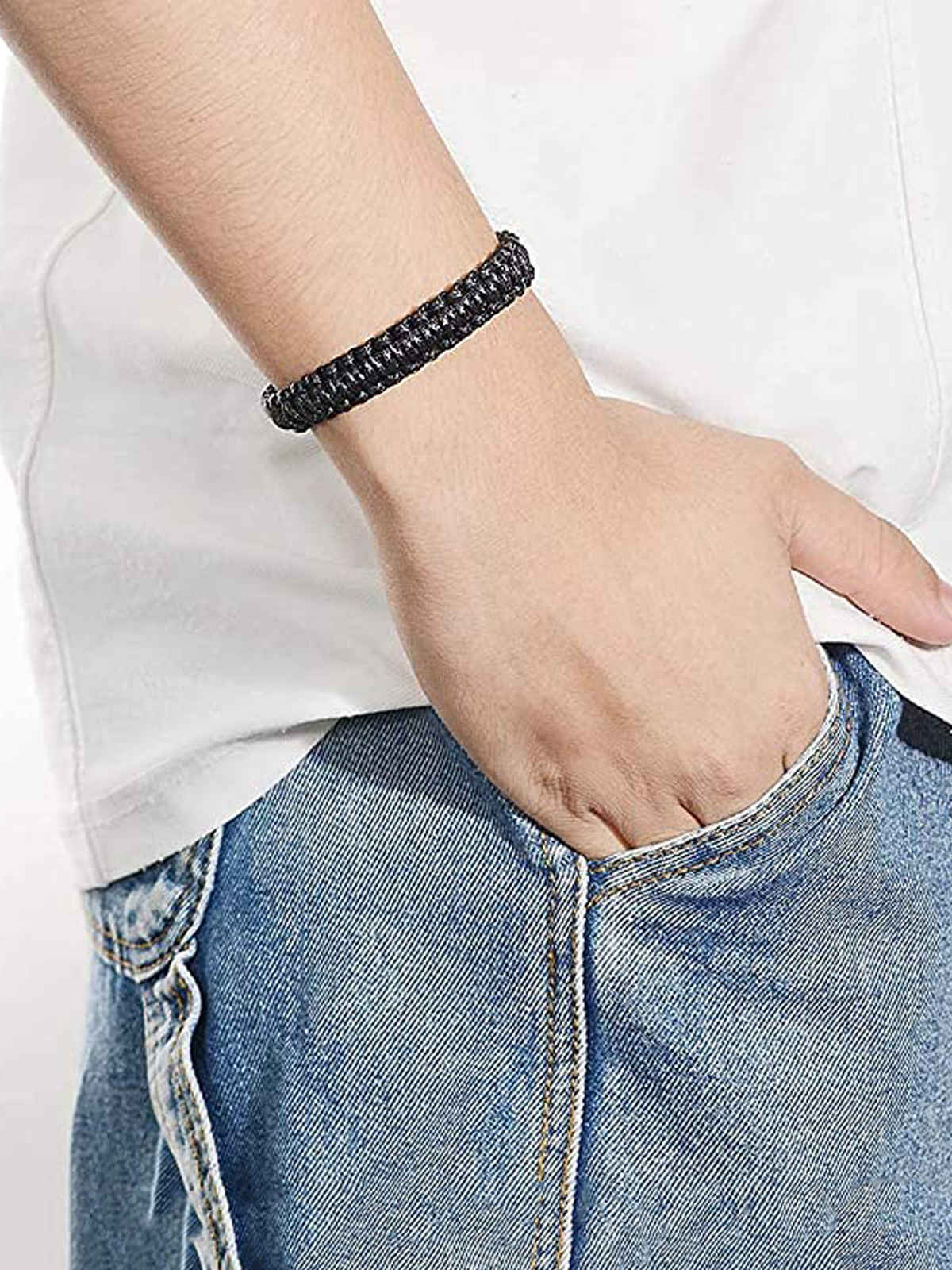 Yellow Chimes Black Nylon Adjustable Cord Bracelet for Men