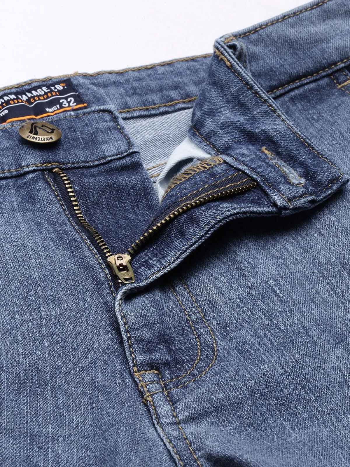 The Indian Garage Co Men's Slim Fit Solid Casual Textured Jeans | Blue - 30