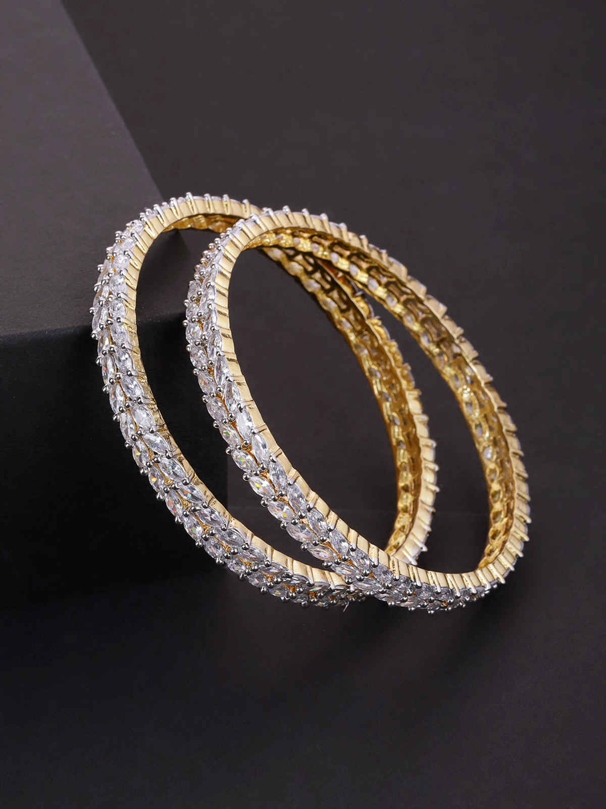 Priyaasi Set Of 2 Gold-Plated American Diamond Studded Bangles