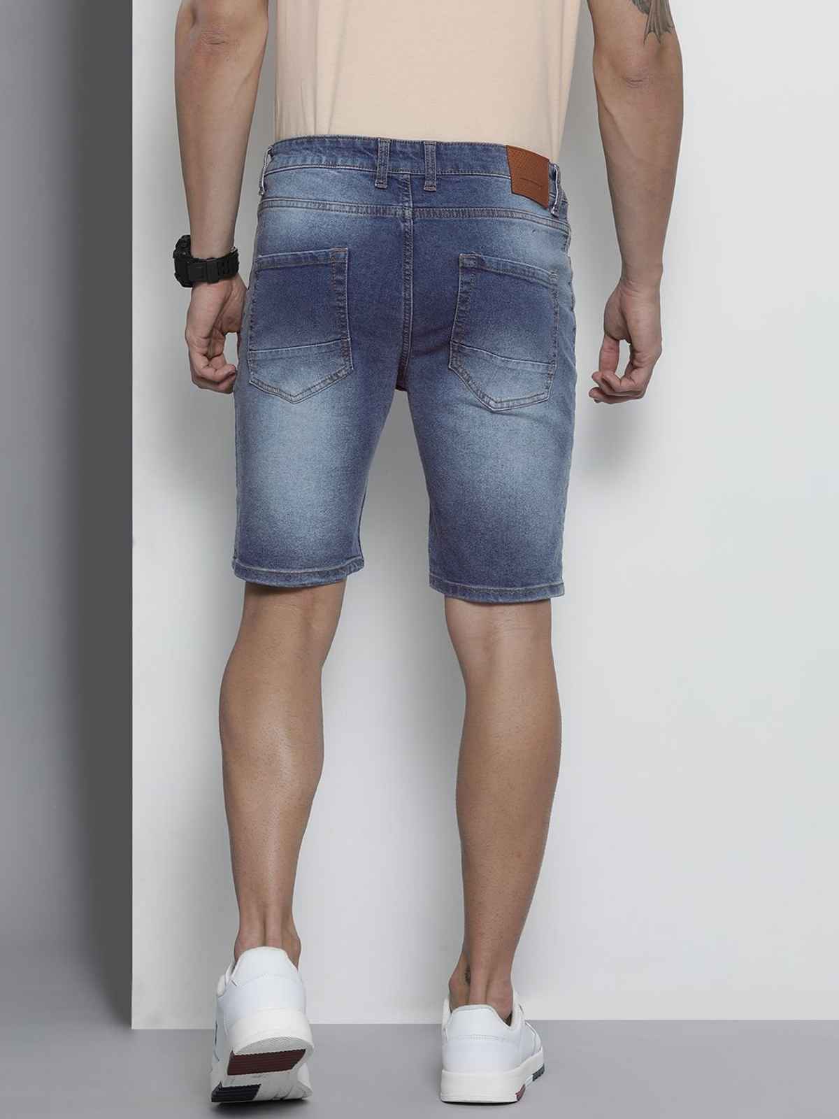 The Indian Garage Co Men | Slim Fit Solid Casual Denim Shorts | Light Blue | 30