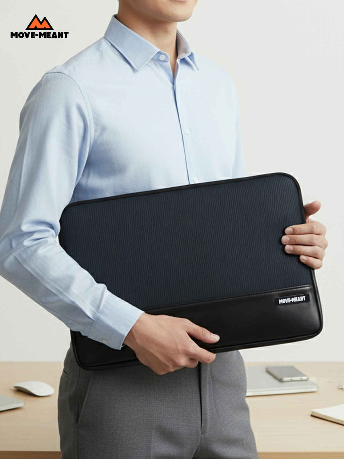 Move-Meant Laptop Sleeve | 11-14 inch | PU, Water-Resistant, Slim Case with Zipper | Black