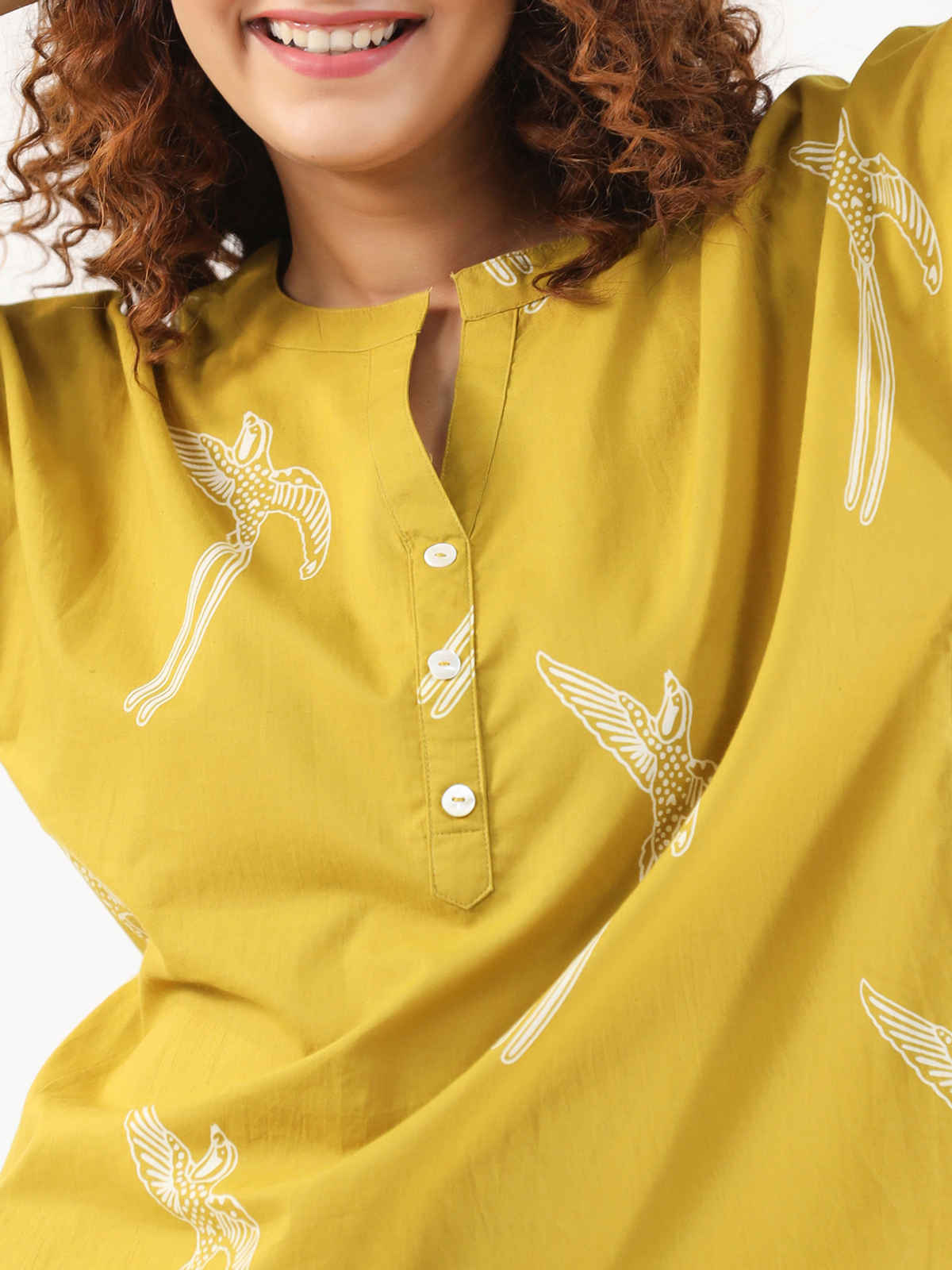 Sanskrutihomes Graphic Printed Pure Cotton Night Suit | Yellow - S