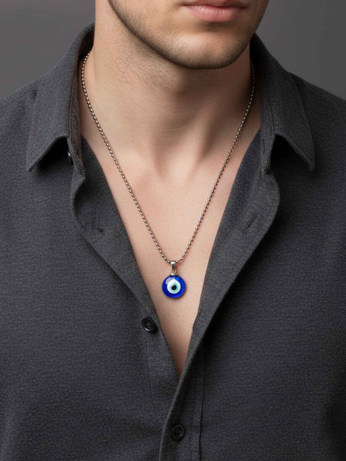 NVR Unisex Silver Evil Eye Pendant with Chain & Adjustable Evil Eye Bracelet Gift Combo