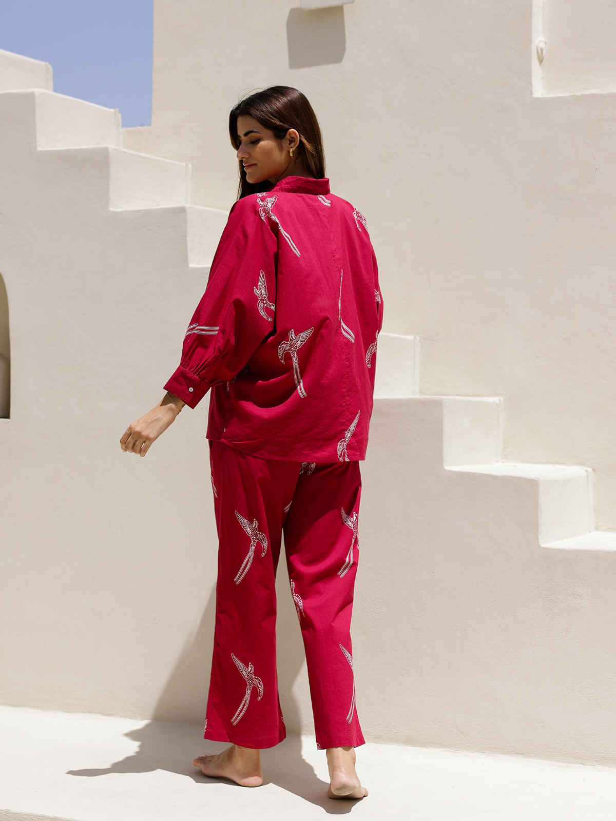 Sanskrutihomes Conversational Printed Pure Cotton Night Suit | Red - M