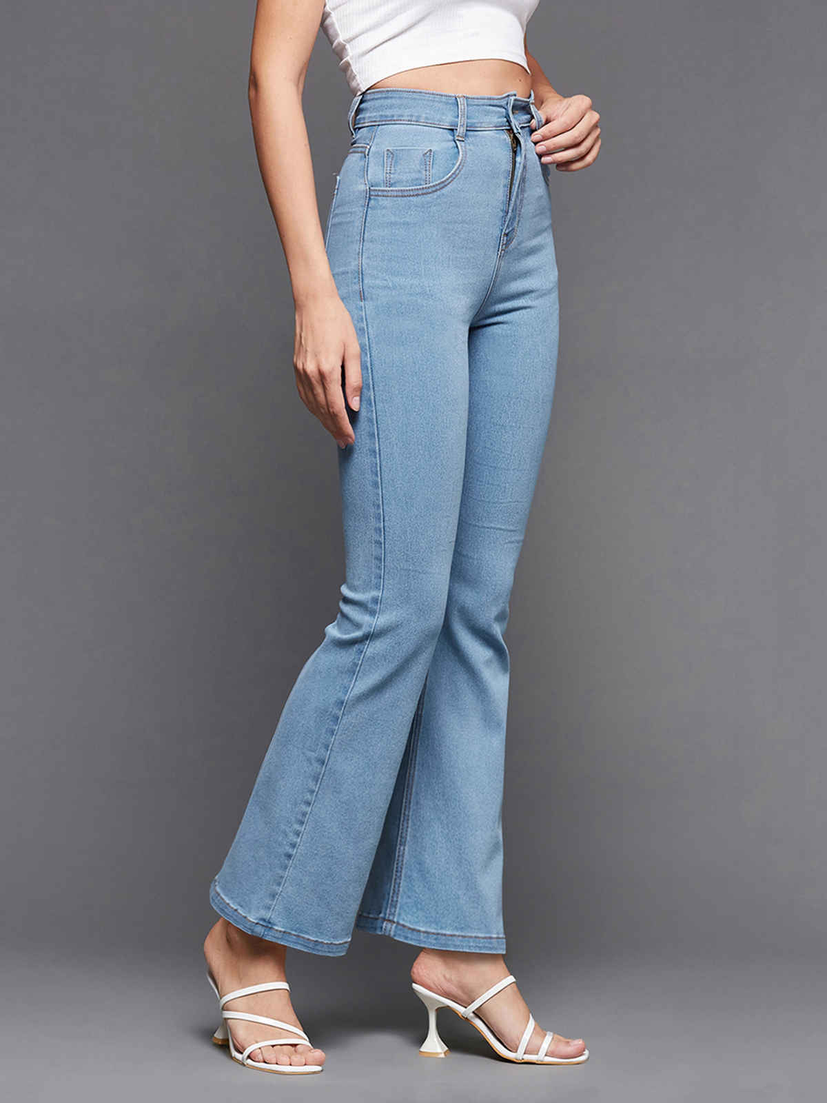 Miss Chase Women Bootcut High rise Clean look Regular Stretchable Denim Jeans | Light Blue | 28
