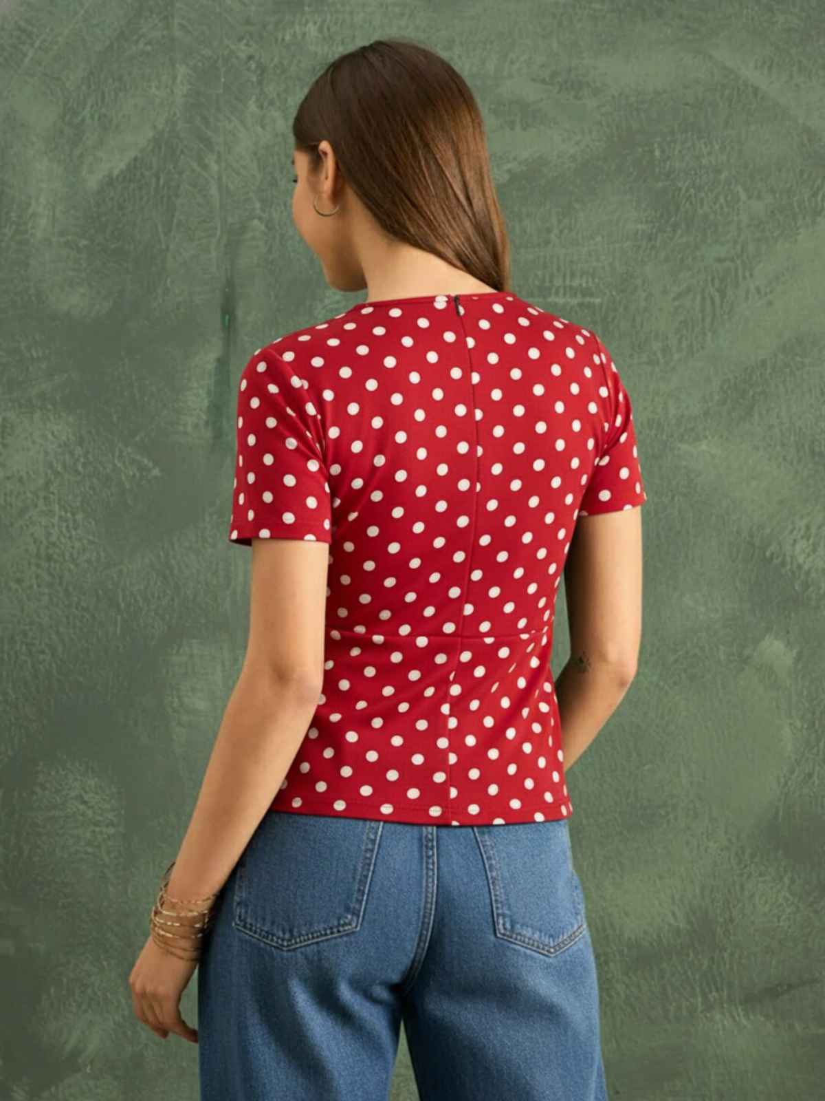 Uptownie Women's Stretchable Half Sleeve Peplum Top | Red | M
