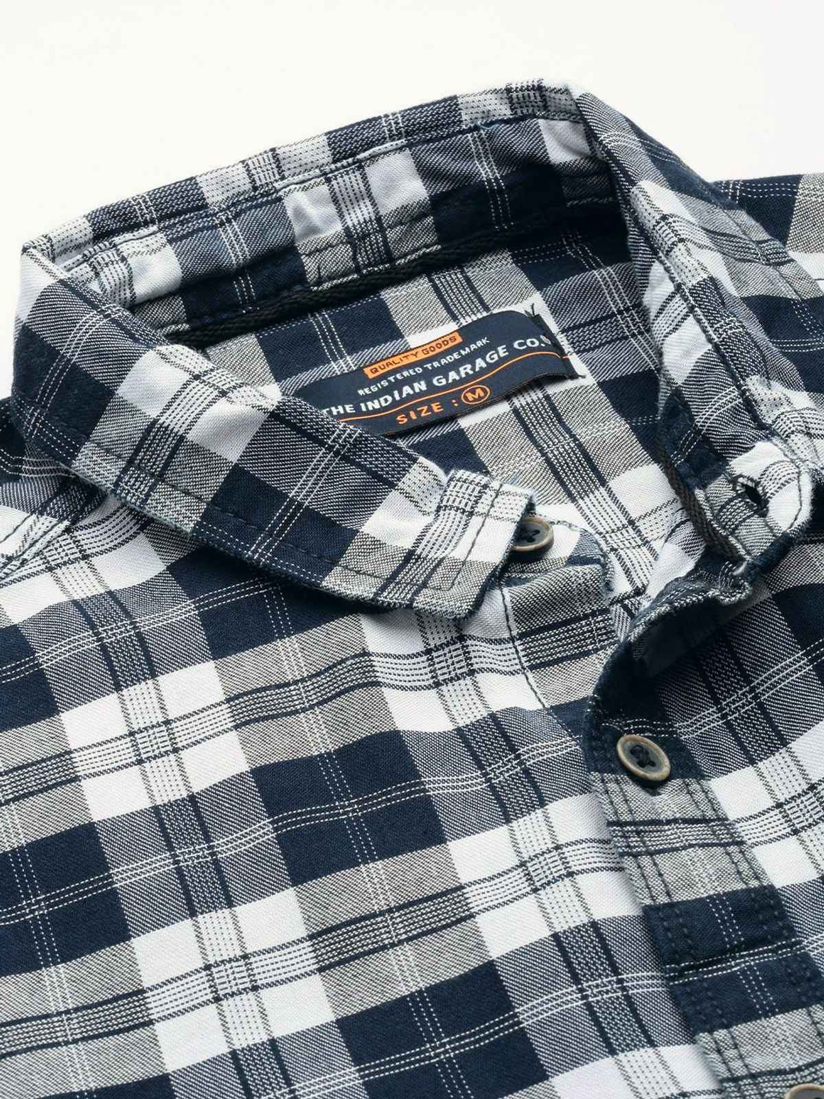 The Indian Garage Co Men's Slim Fit Checked Casual Shirt | Navy Blue - M