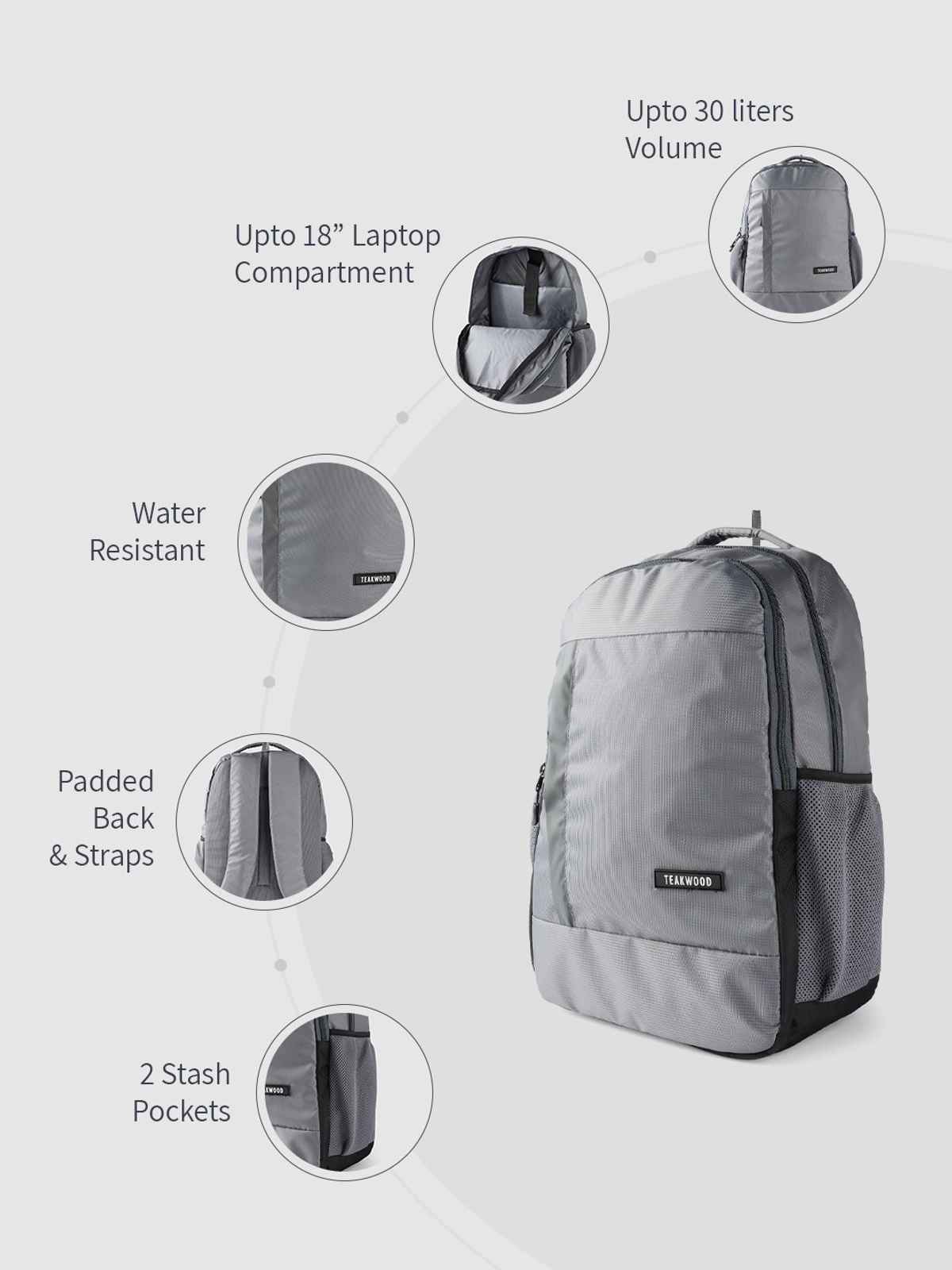 Teakwood Unisex Leathers Trajan Backpack | Grey - 30 L