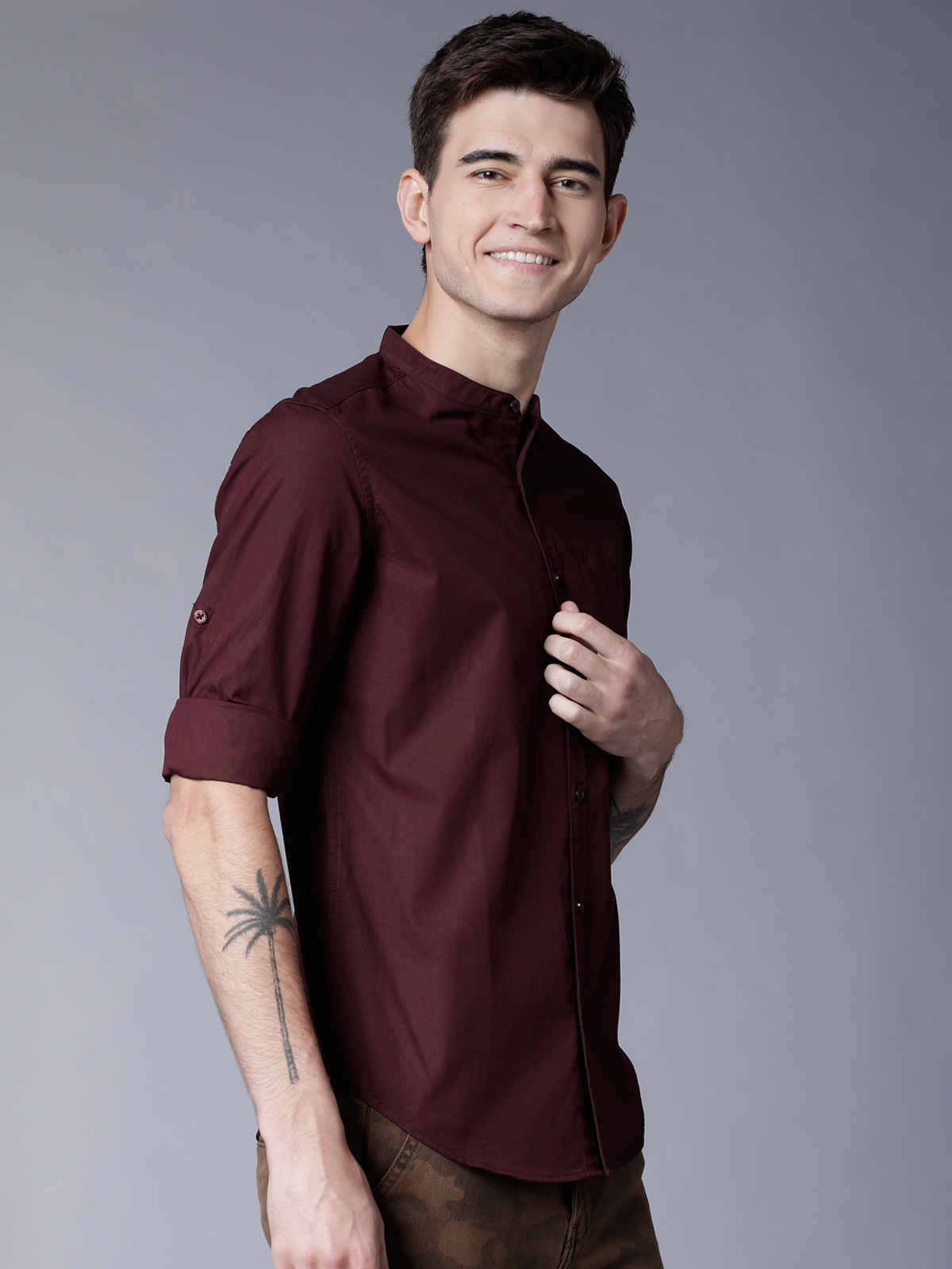 Highlander Men's Slim Fit Casual Shirt | Maroon - L