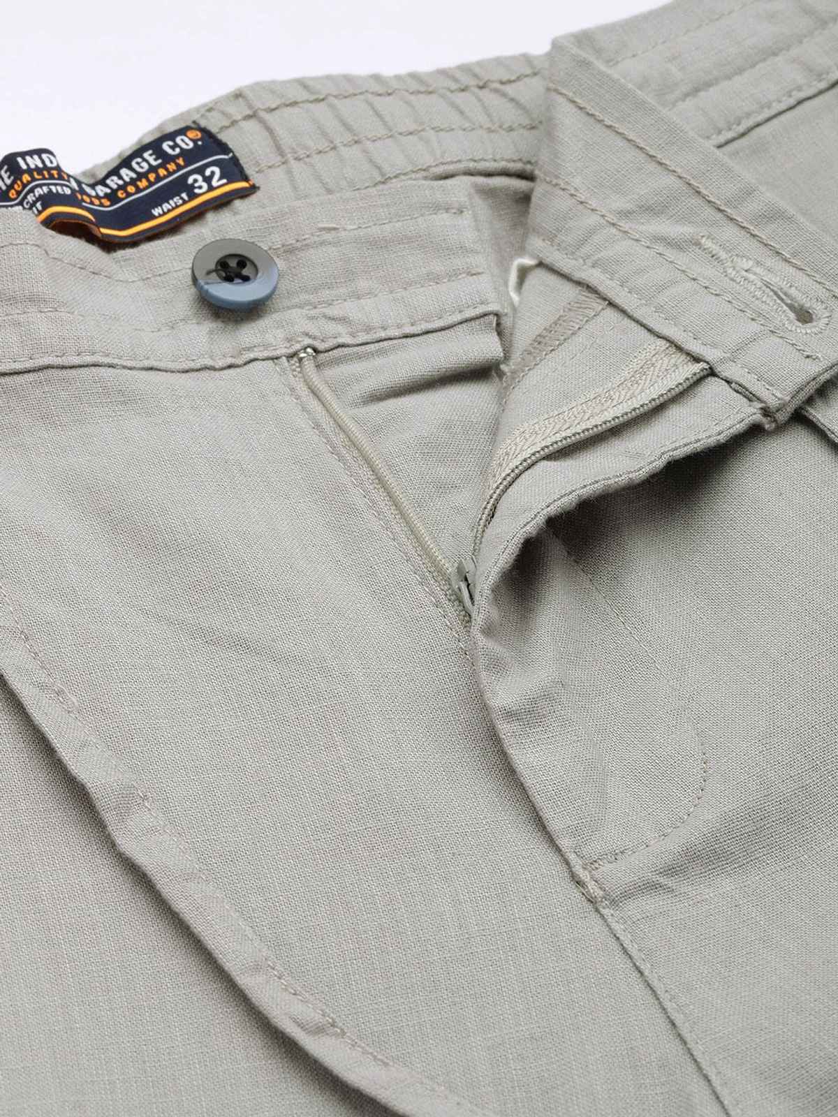 The Indian Garage Co Men's Slim Fit Solid Casual Trouser | Natural Grey - 32
