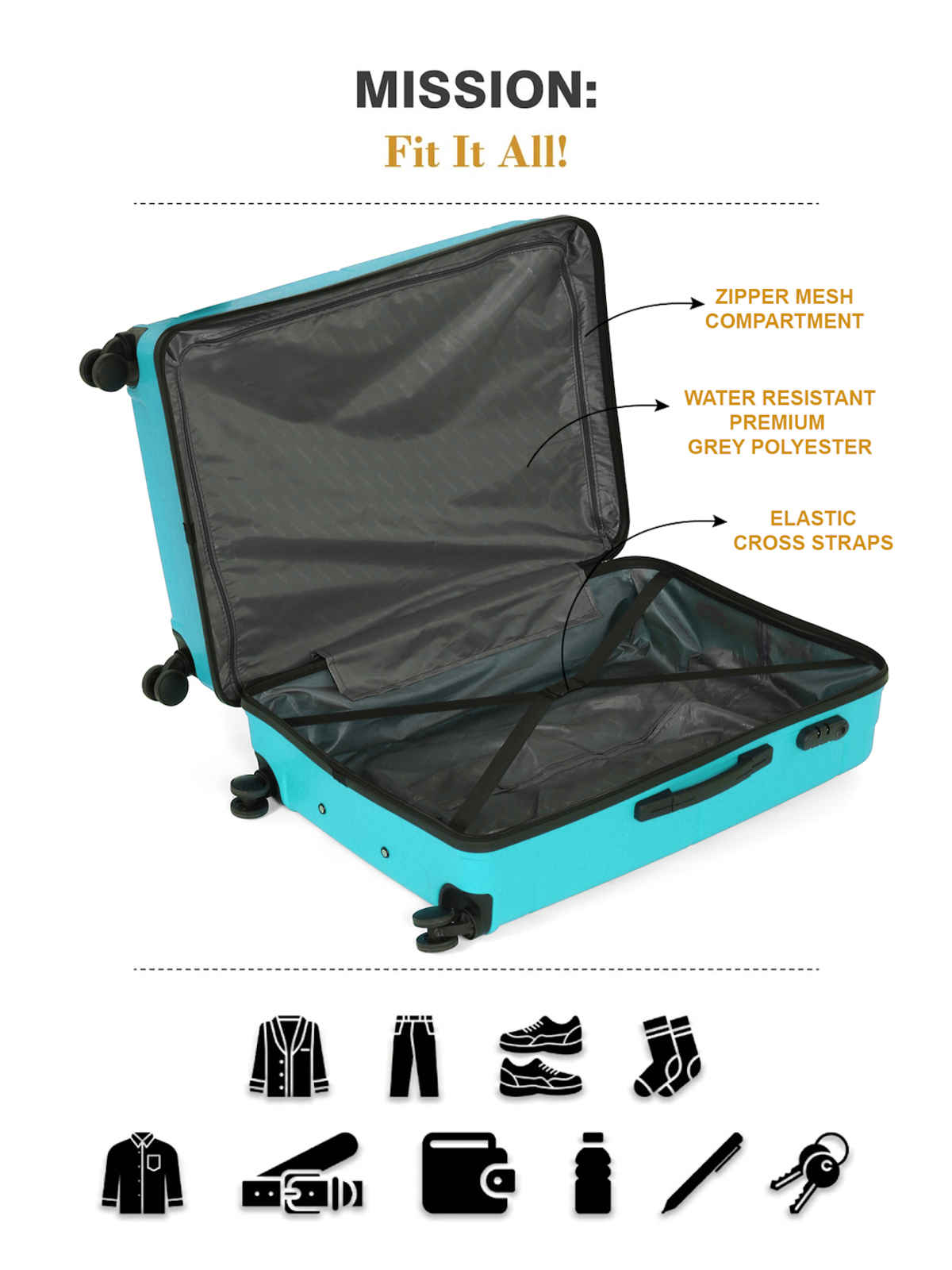 Teakwood Textured PP 32.2 L Retractable Hard Luggage | Astra Cyan - 55 cm