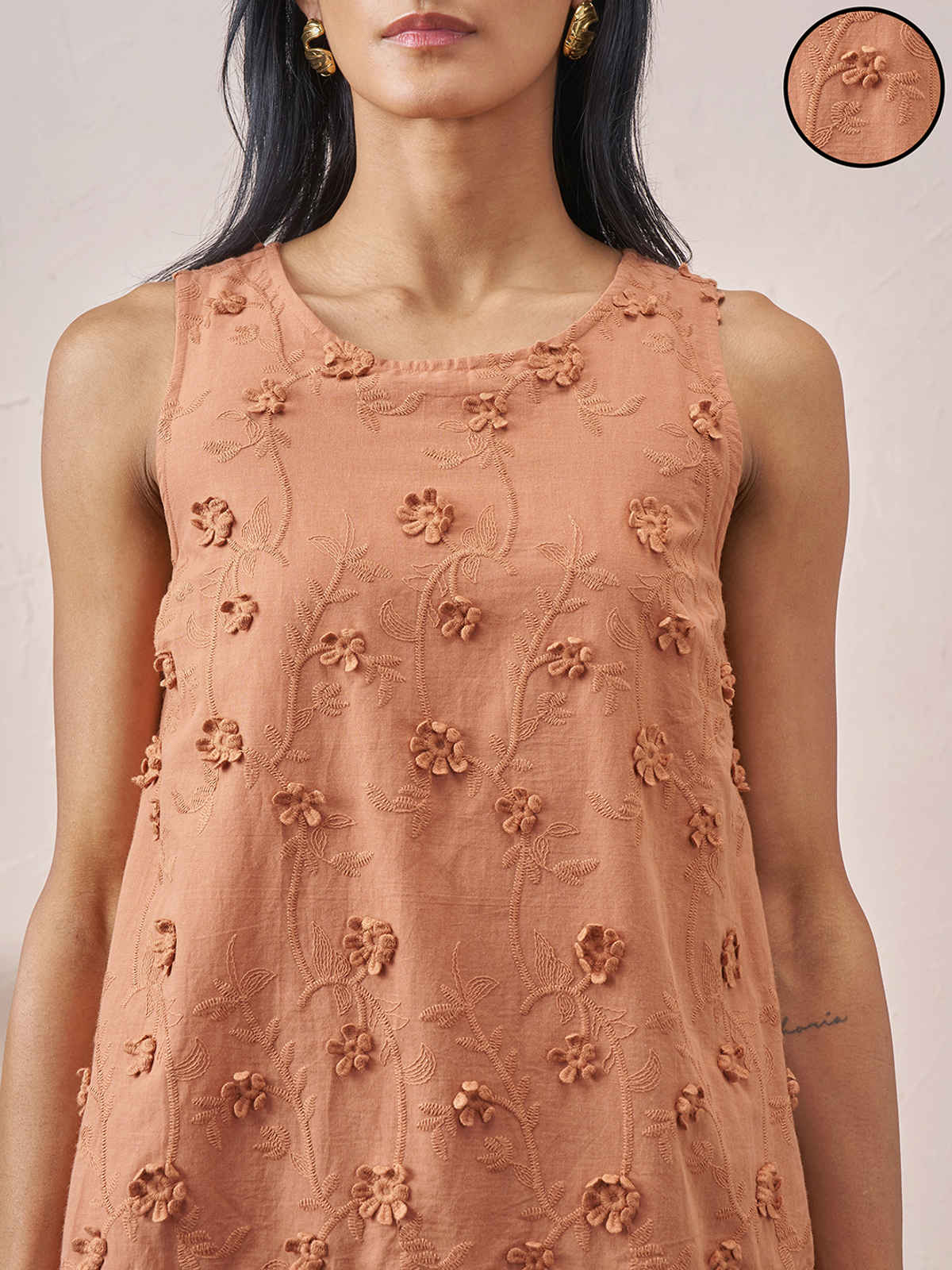 Vara By Vishudh Women's Otton 3D Embroiderd Top | Brown - XL