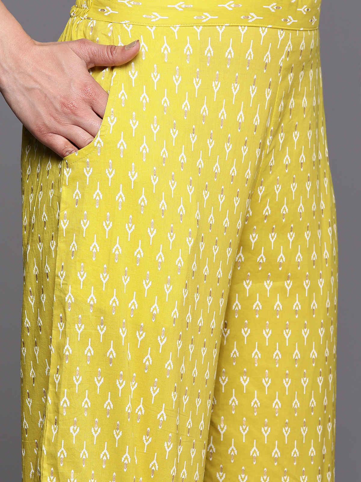 Libas Yoke Design Cotton A-Line Kurta With Palazzos & Dupatta | 34252R | Mustard - L