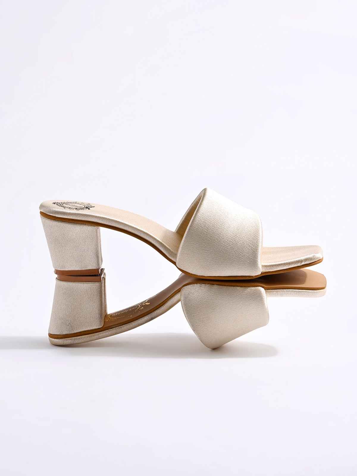 Shoetopia Square Toe Cream Block Heels For Women s | UK5