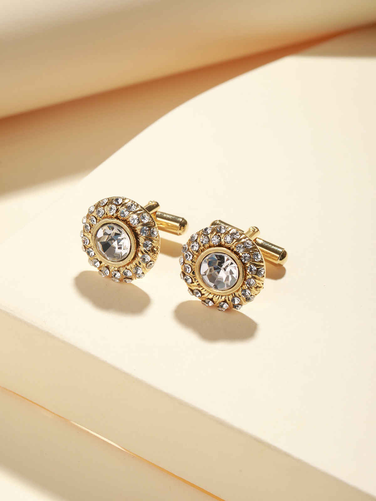 Bold By Priyaasi Round Solitaire Gold-Plated Cufflinks For Men