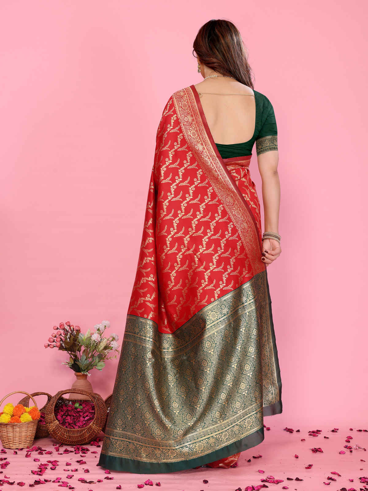 Hema Silk Mills Women Woven Banarasi Silk Blend Saree | Maroon
