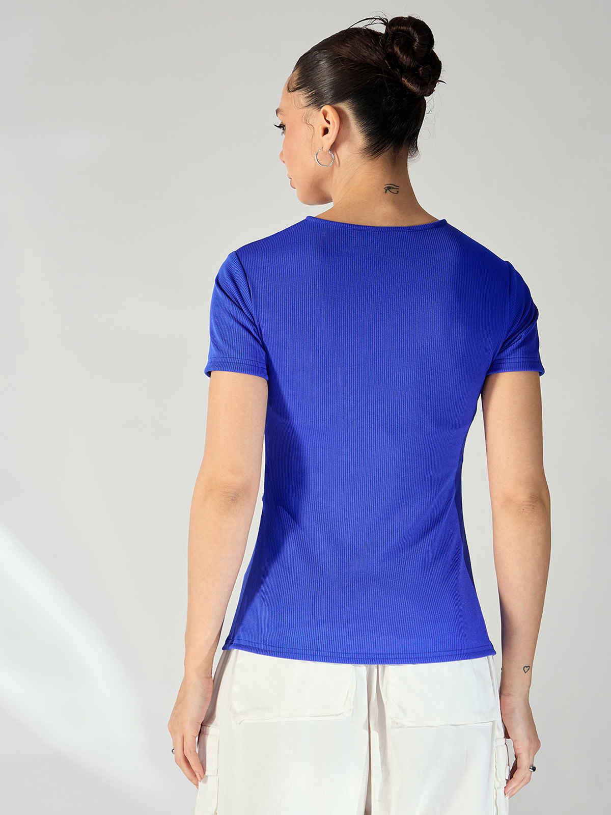 Uptownie Women's Criss Cross Ribbed Top | Blue - XL