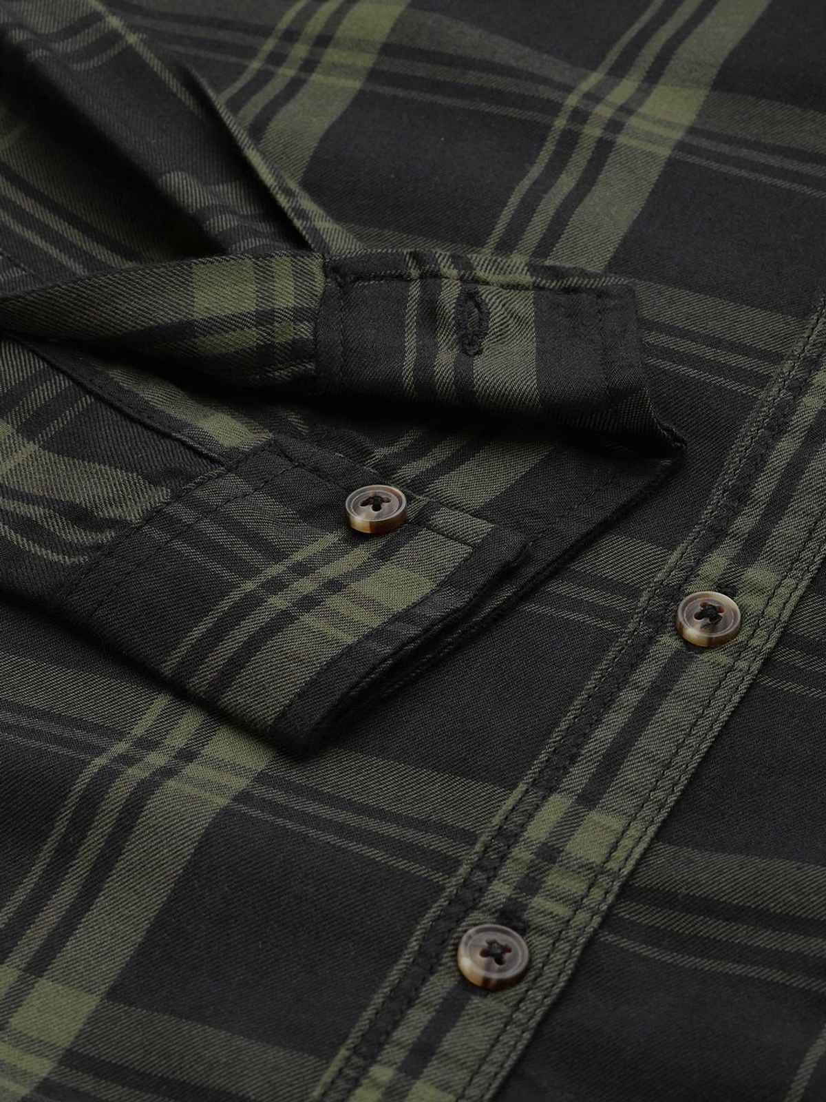 The Indian Garage Co Men's Regular Fit Checkered Casual Shirt | Black - S