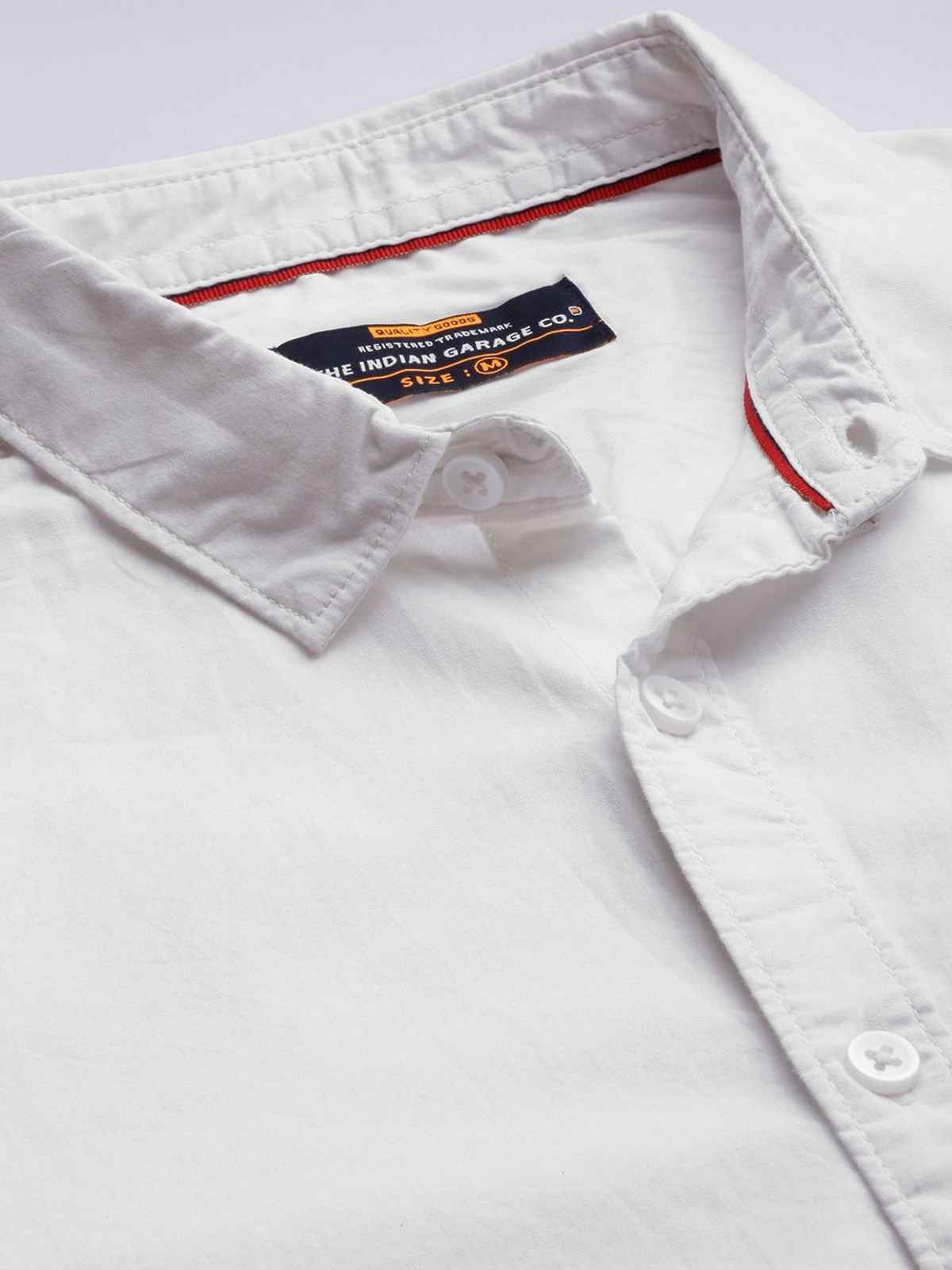 The Indian Garage Co Men's Slim Fit Solid Casual Shirt | White - S