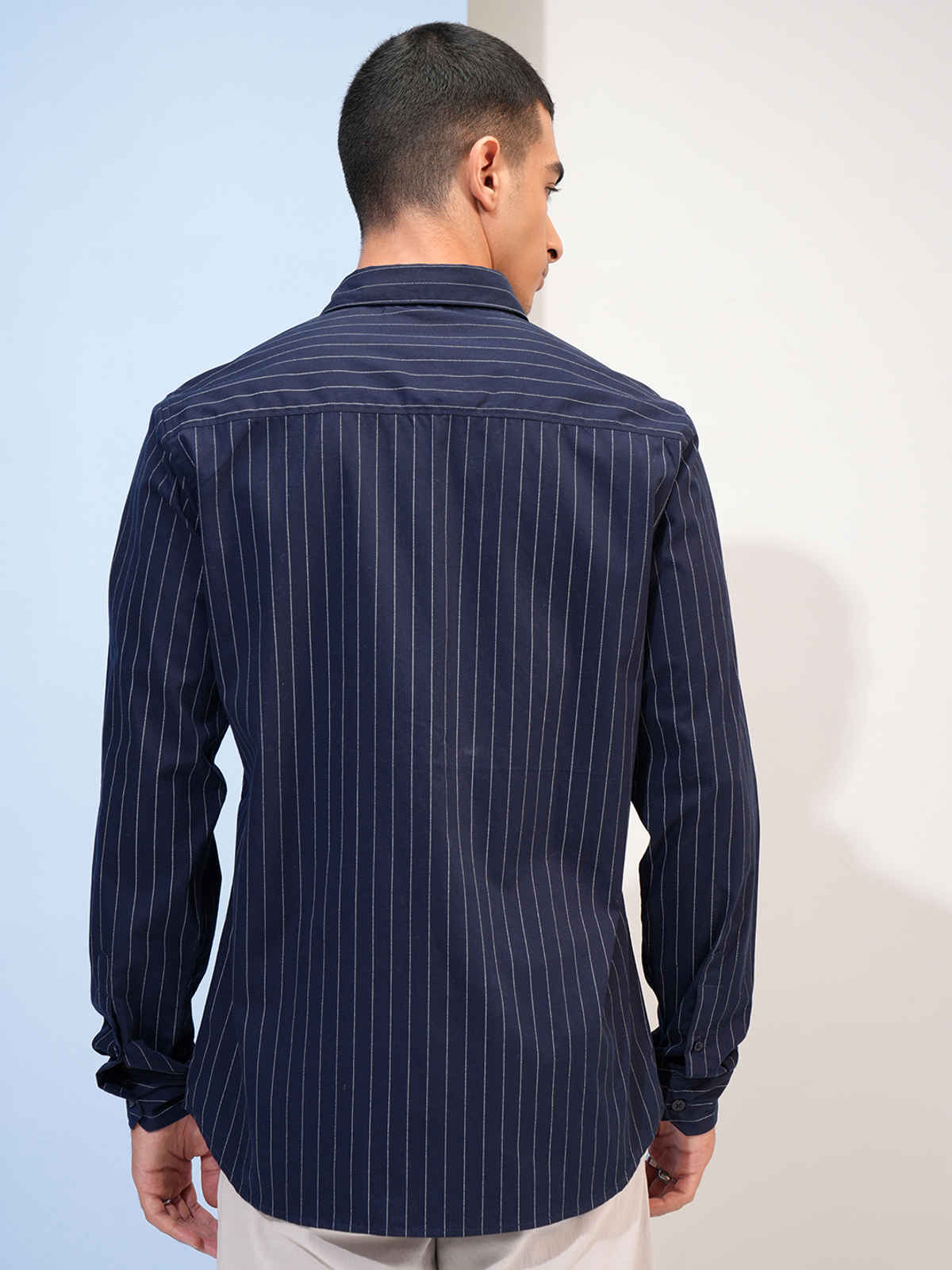 Highlander Men's Striped Slim FIt Shirt | Navy & White - L