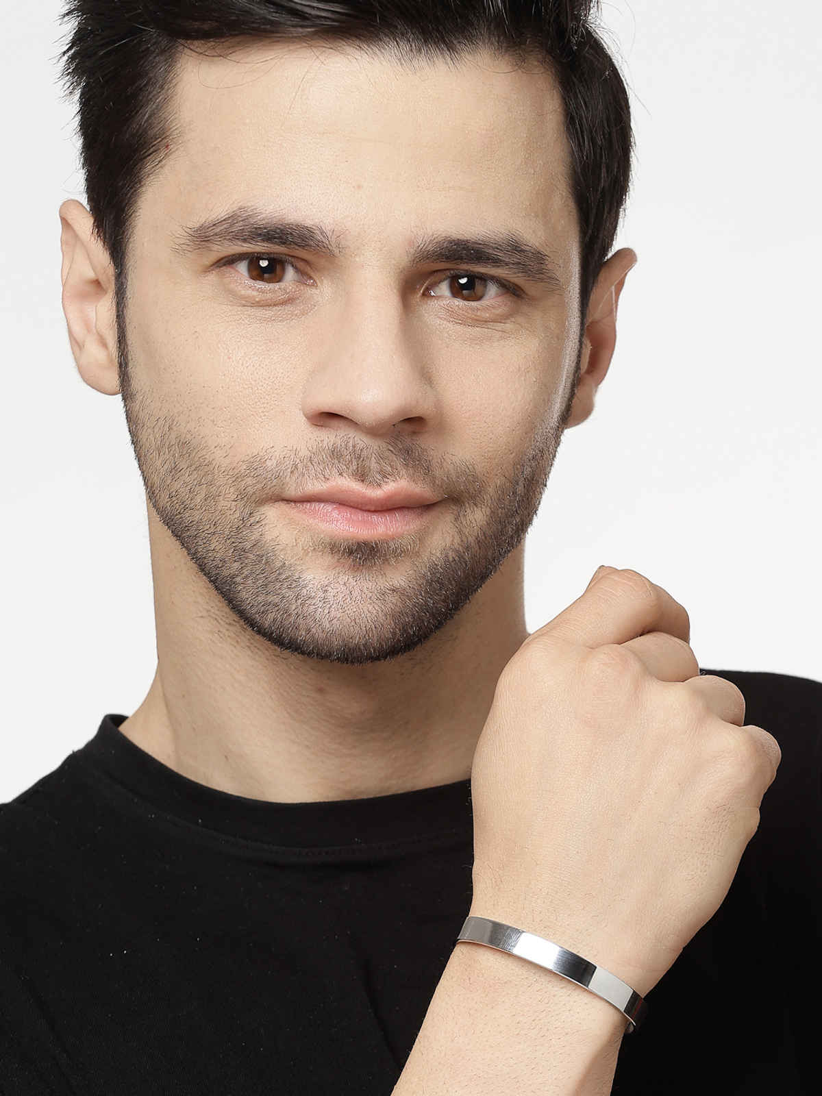 NVR Men's Silver Stainless Steel Cuff Bracelet & Silver-Plated Flash Pendant with Chain Gift combo