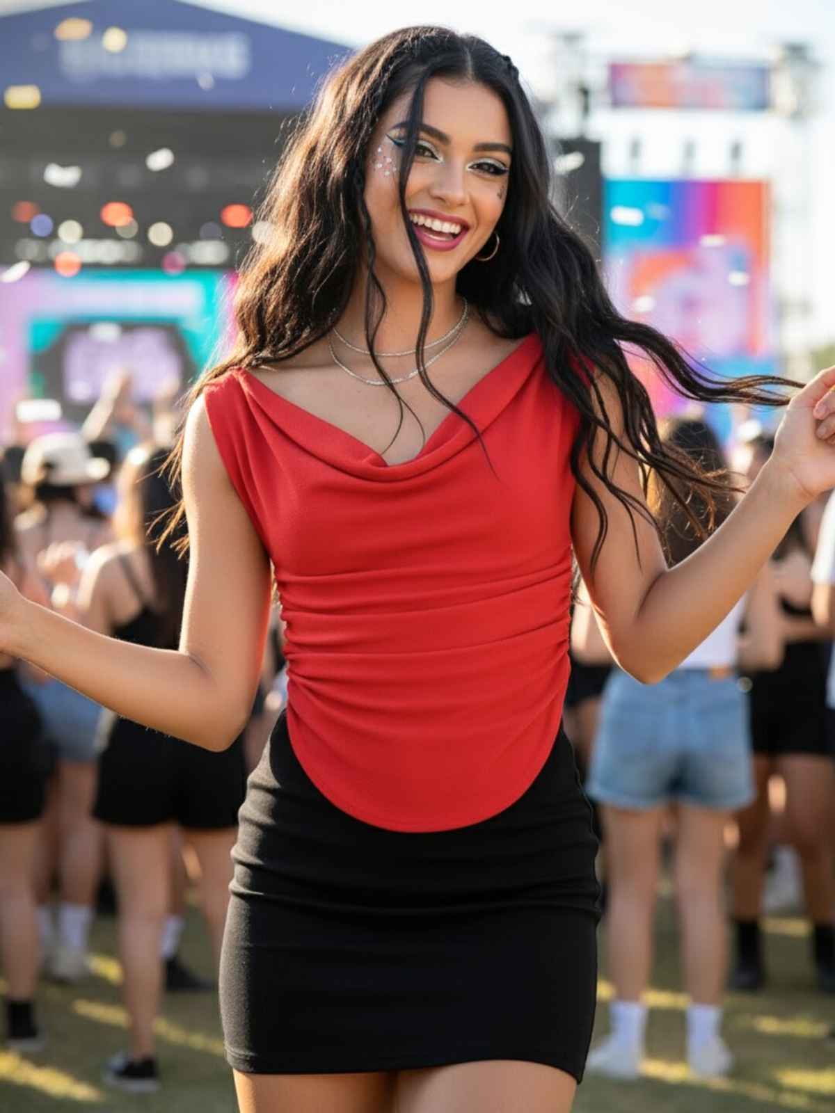 Uptownie Women's Stretchable Cotton Draped Crop Top | Red - L