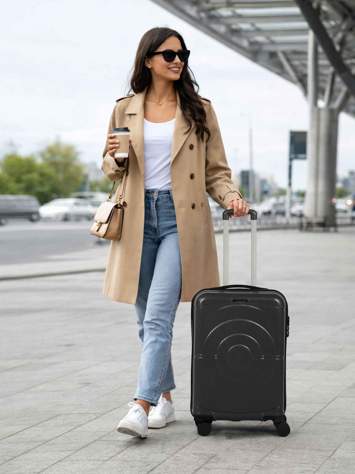 Teakwood Textured PP 40 L Retractable Hard Luggage | Grey - 55 cm