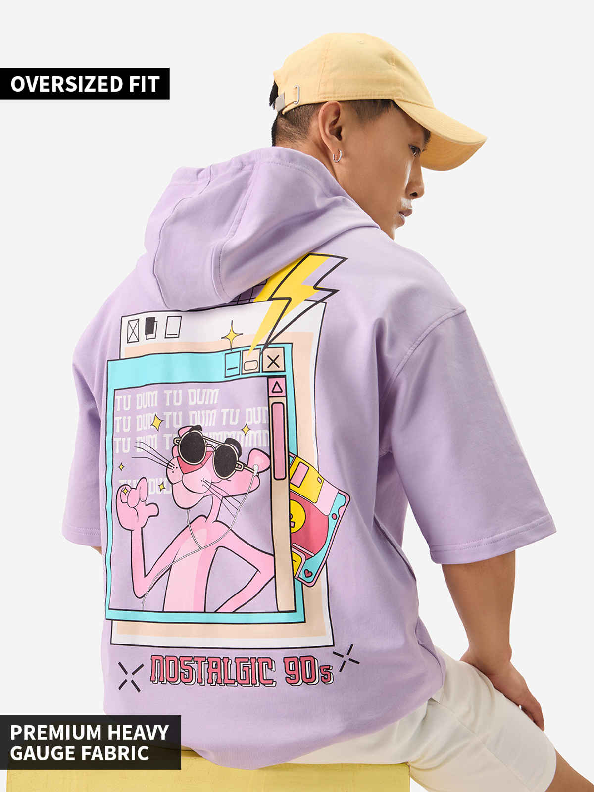 The Souled Store Men's Oversized Pink Panther- Nostalgic Hooded T-shirts | Purple | 2XL