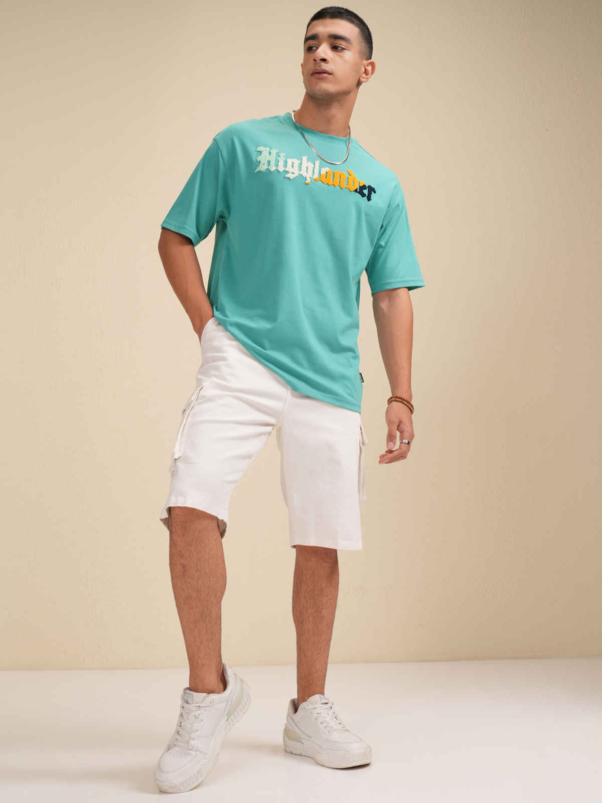 Highlander Men's Sea Green Typography Printed Relaxed Fit Casual Tshirt |Sea Green|M