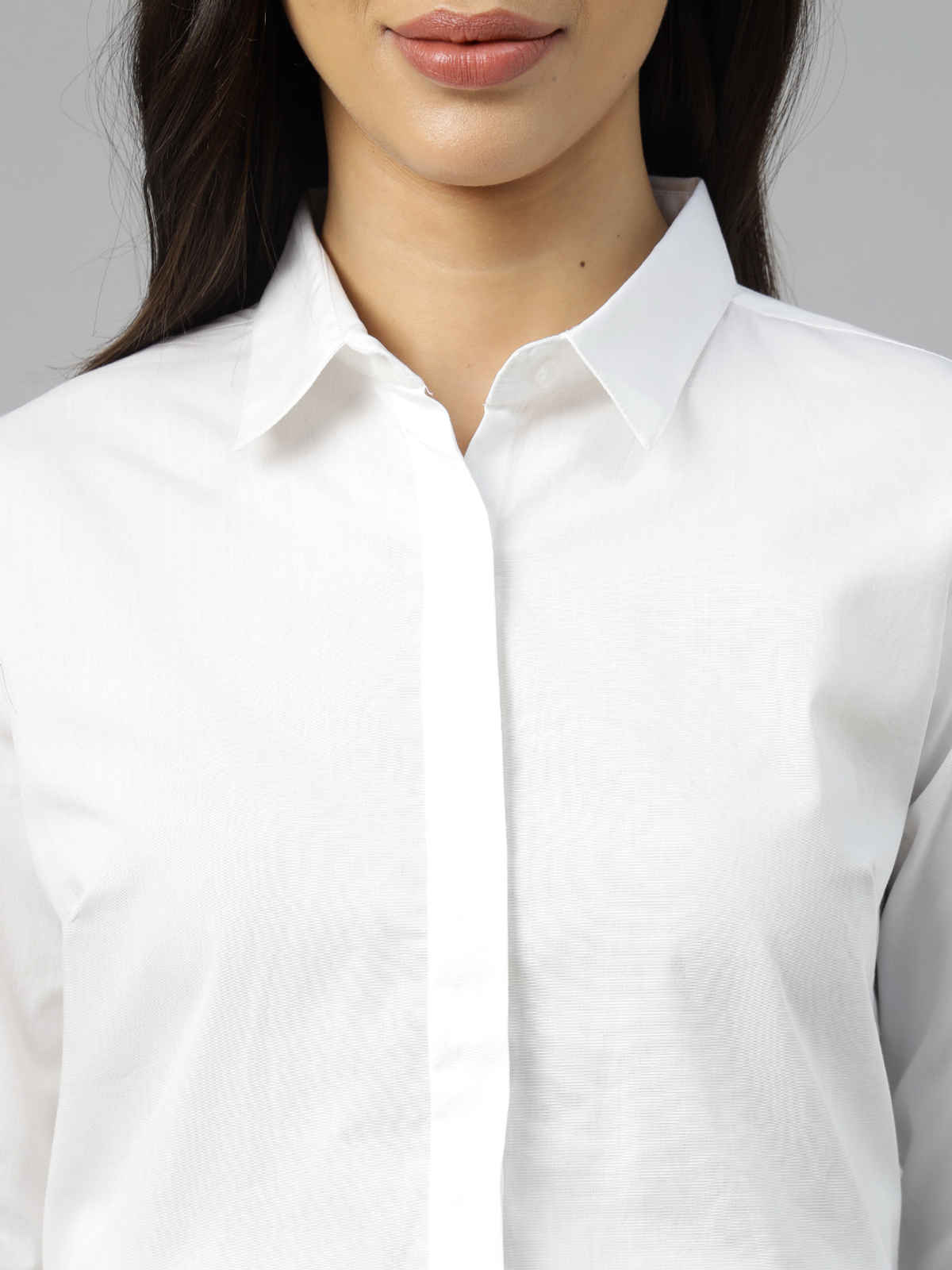 Hancock Women White Solid Regular Fit Pure Cotton Formal Shirt | S