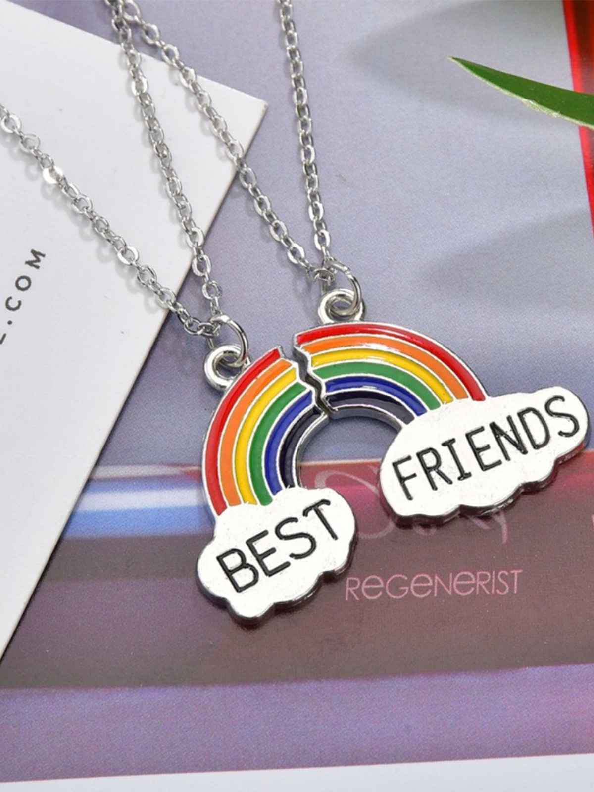 YouBella Silver Plated Rainbow Best Friends Necklace Chain for Girls and Women (YBNK - 50163)