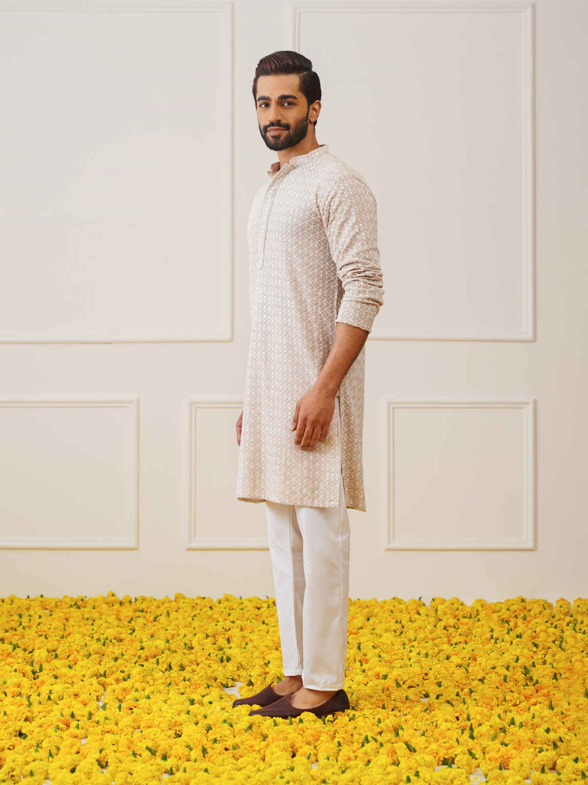 Jompers Men's Kurta | Ko 5005 | Beige - S