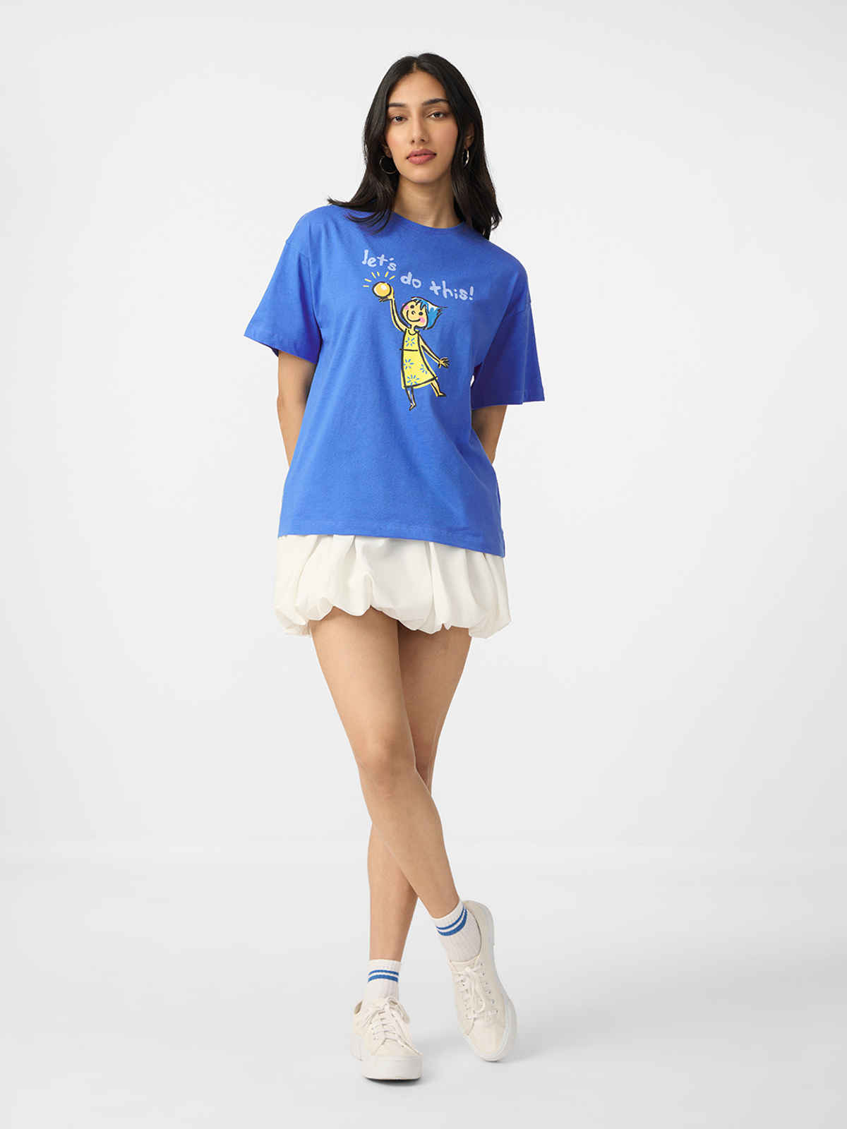 The Souled Store Women's Inside Out - Joy Oversized T-shirt | Blue - L