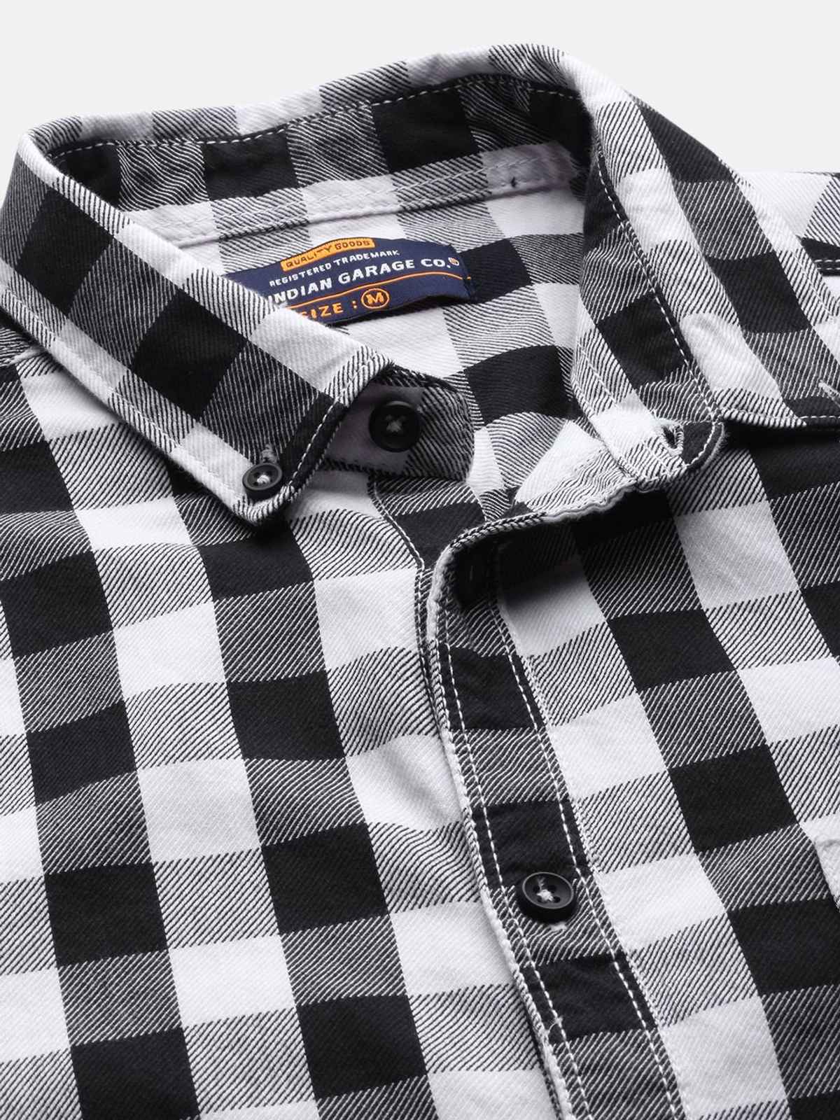 The Indian Garage Co | Men Slim Fit Checkered Casual Shirt | White | S