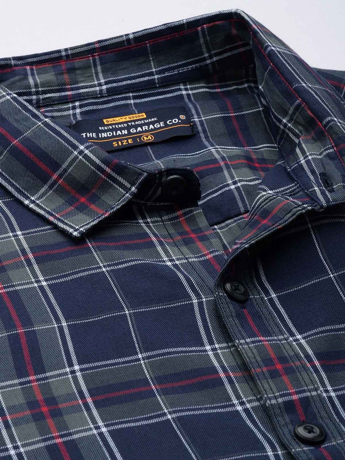 The Indian Garage Co Men's Regular Fit Checkered Casual Shirt | Navy - 2XL