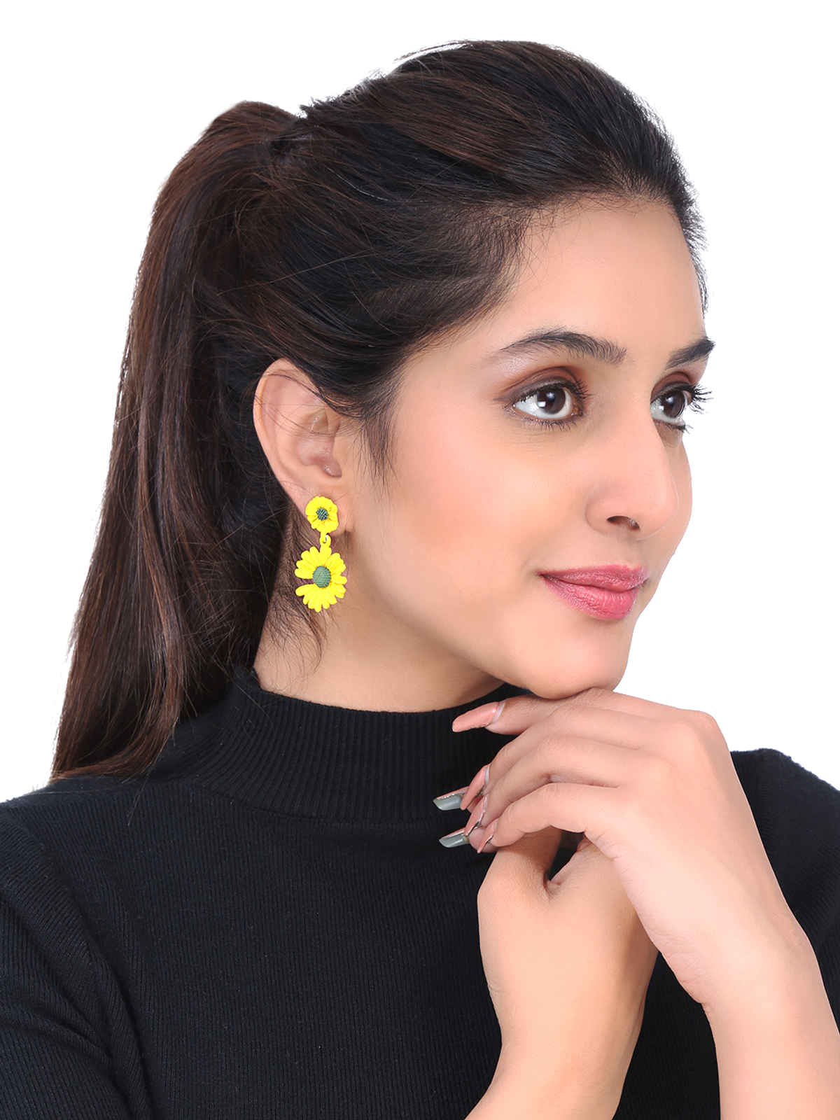 Yellow Chimes Women Set Of 2 Pink & Yellow Floral Drop Earrings