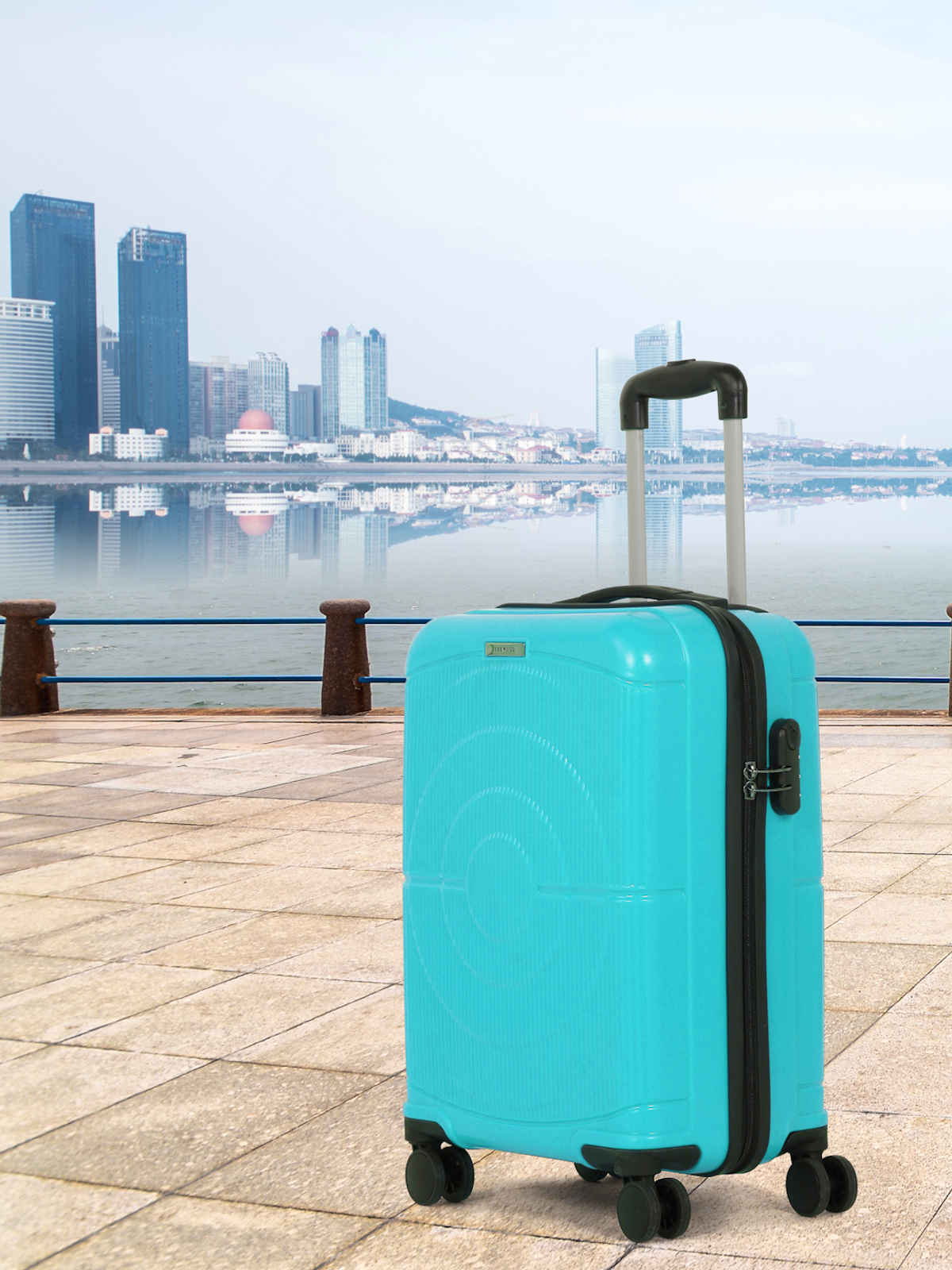 Teakwood Textured PP 32.2 L Retractable Hard Luggage | Astra Cyan - 55 cm