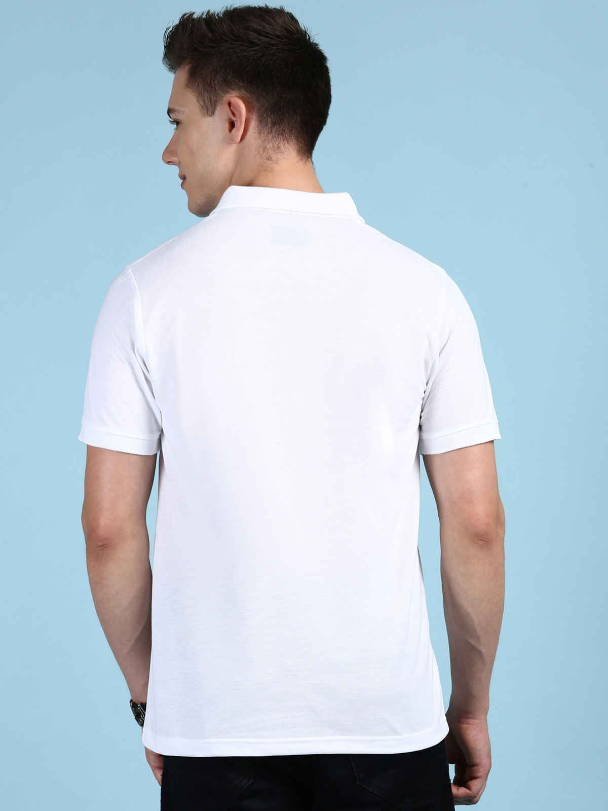 Lux Cozi Men's Solid Cotton Polo T-shirt with Pocket | White - S