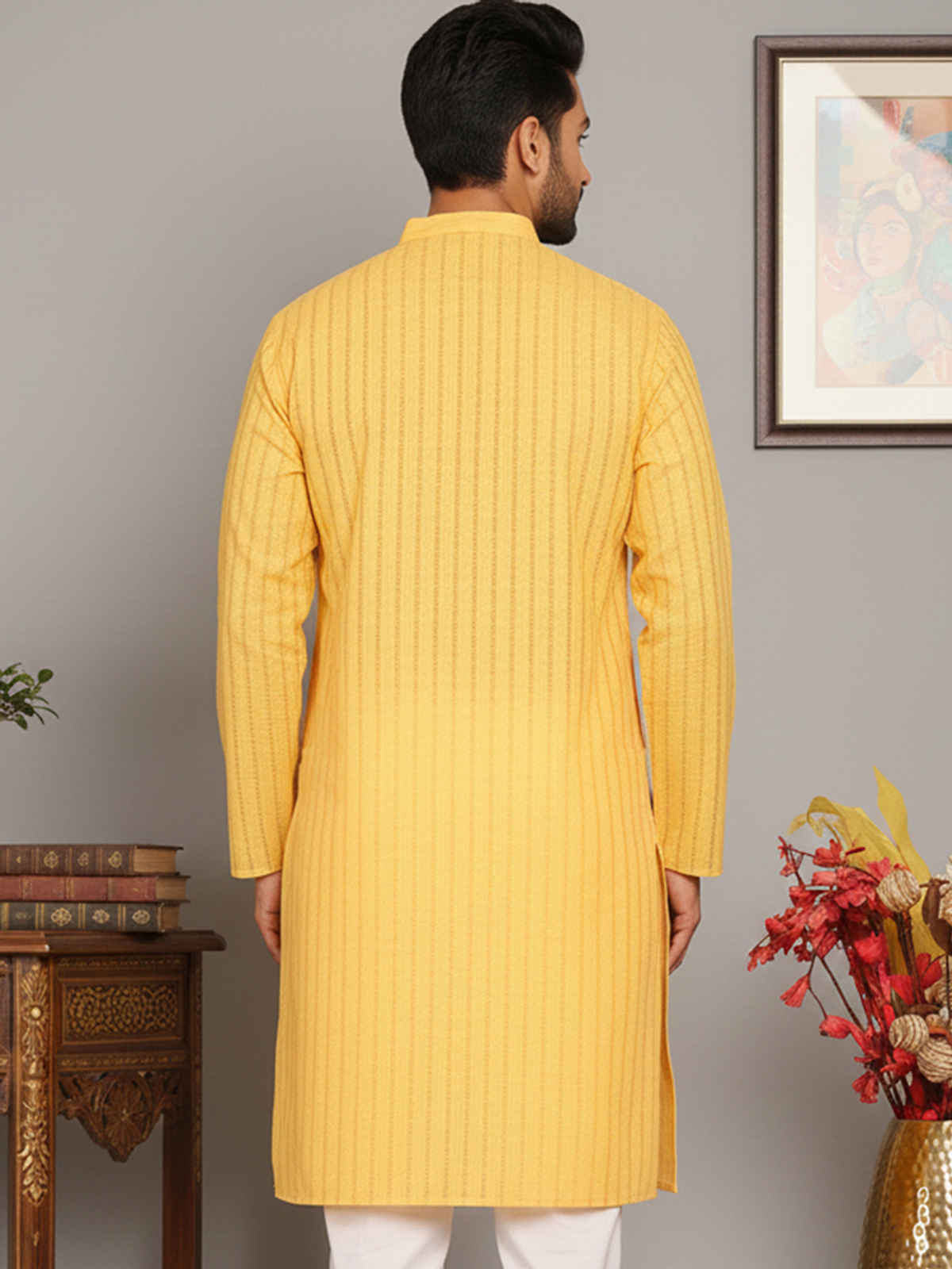 Jompers Men's Kurta | Yellow - L