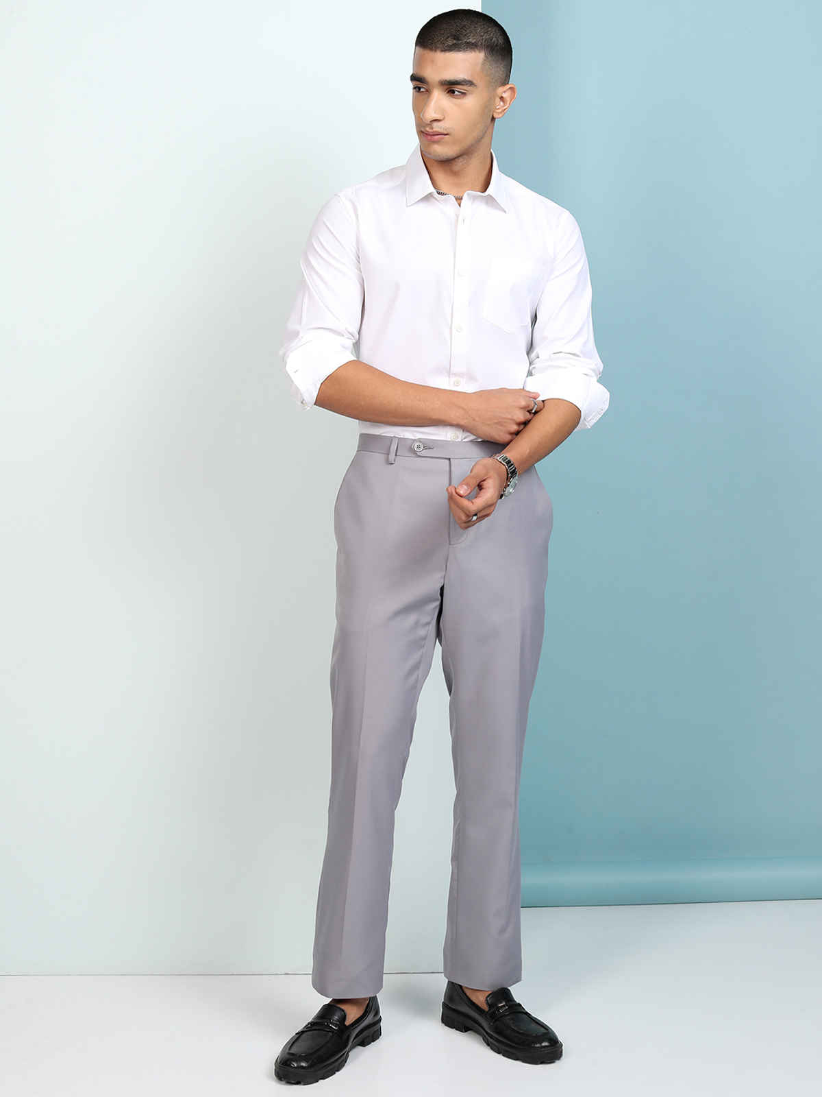 Highlander Men's Regular Fit Button Down Collar Full Sleeve Satin Shirt | White | L