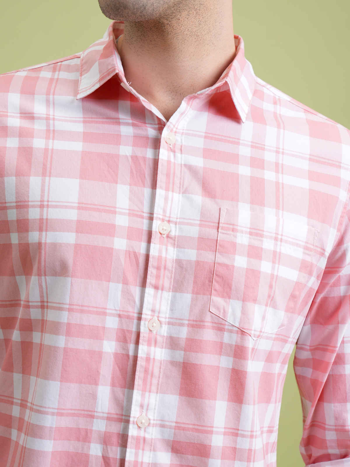 Highlander Men Lt Pink & White Checked Slim Fit Shirt |Light Pink/White - S