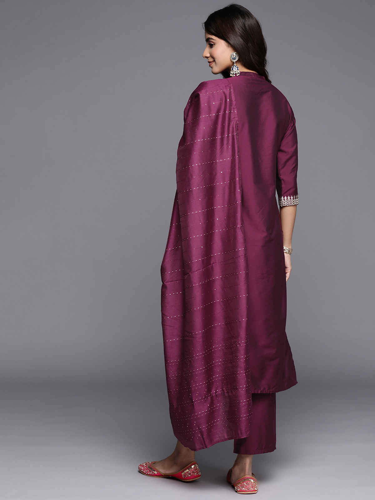Gerua by Libas Yoke Design Silk Blend Straight Suit With Dupatta | GS805 | Burgundy - M