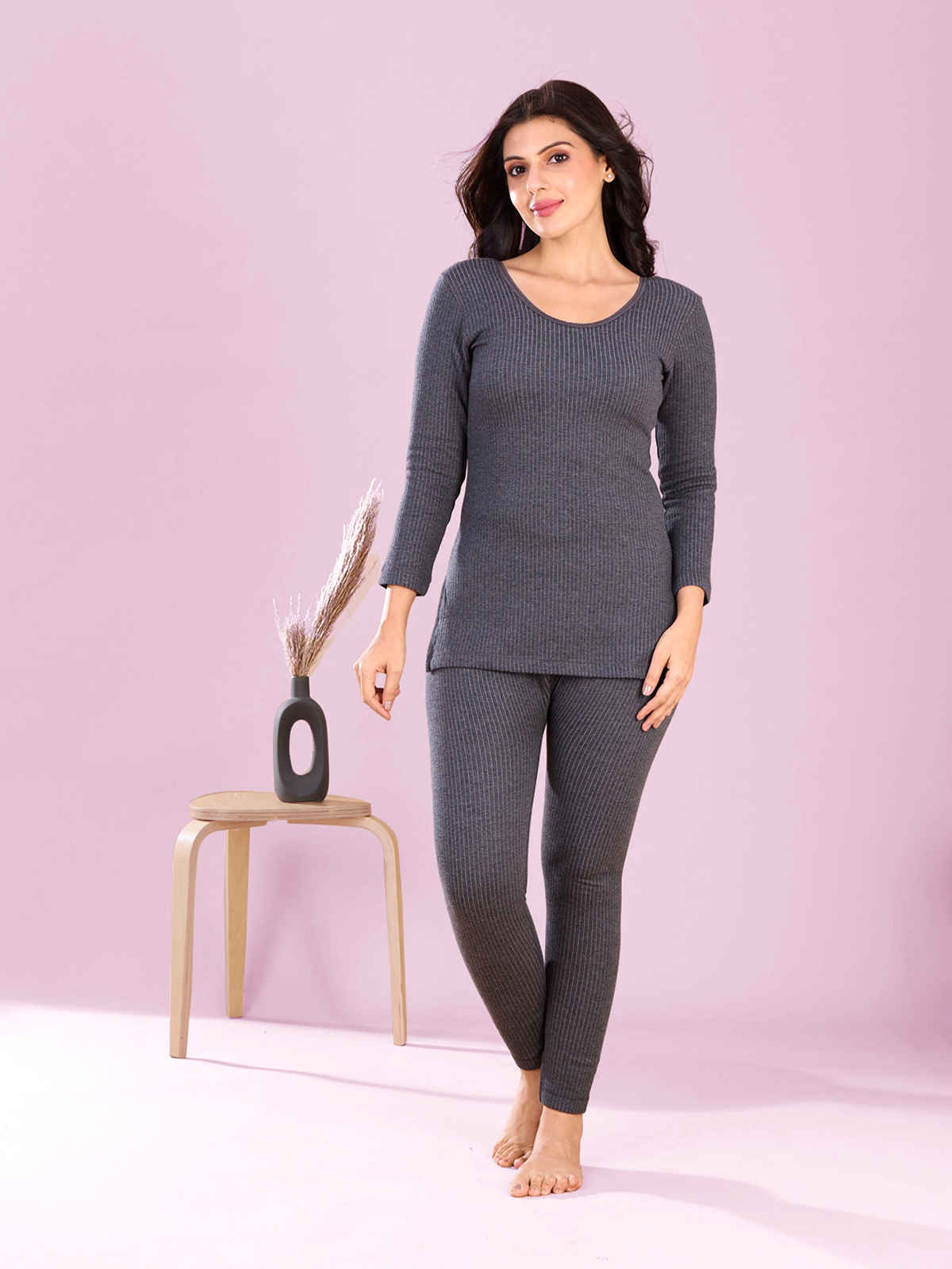 Lux Inferno Long Length Thermal Top For Women | Charcoal | 80 | S