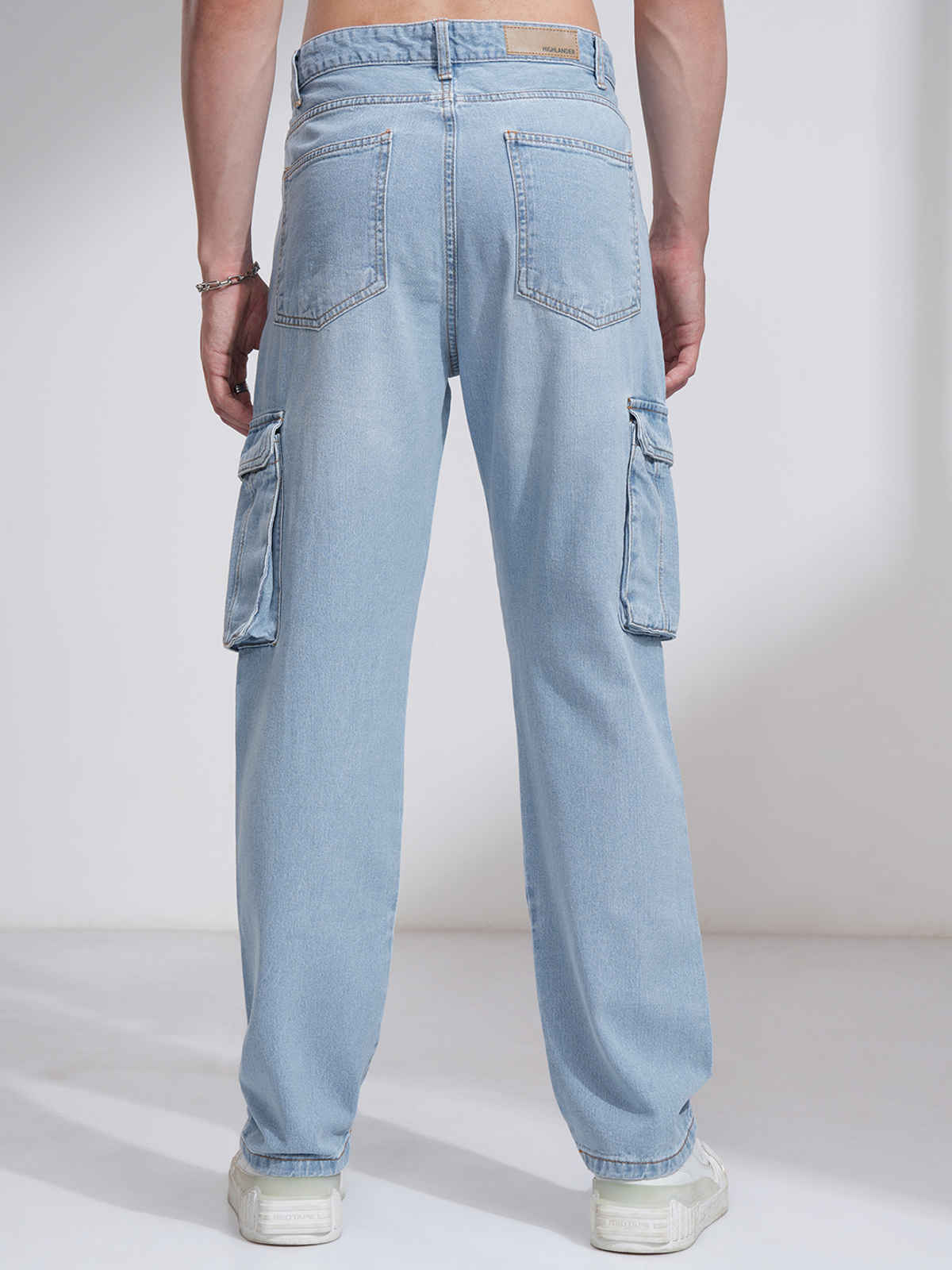 Highlander Men's Blue High Rise Straight Fit Cargo Jeans | Blue - 30