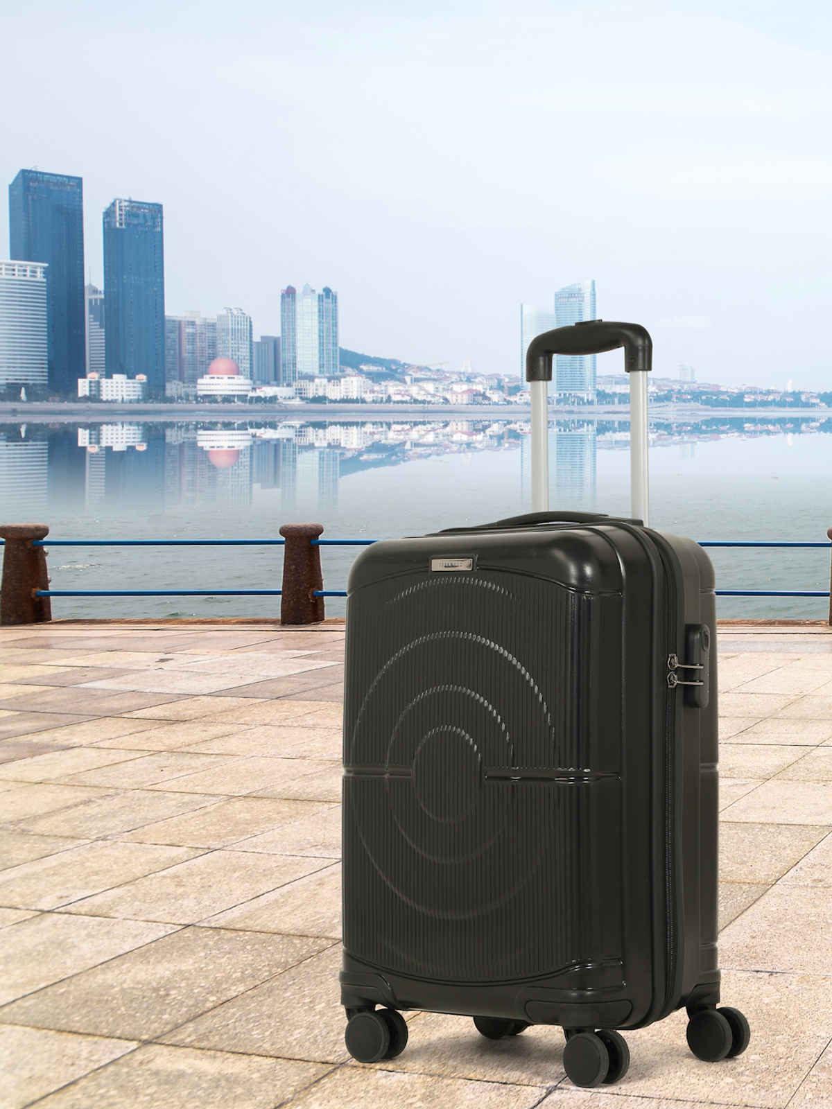 Teakwood Textured PP 48 L Telescopic Hard Luggage | Black - 55 cm