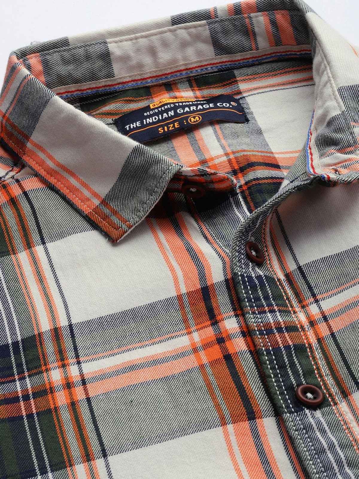 The Indian Garage Co Men's Slim Fit Checked Casual Shirt | Cream - S