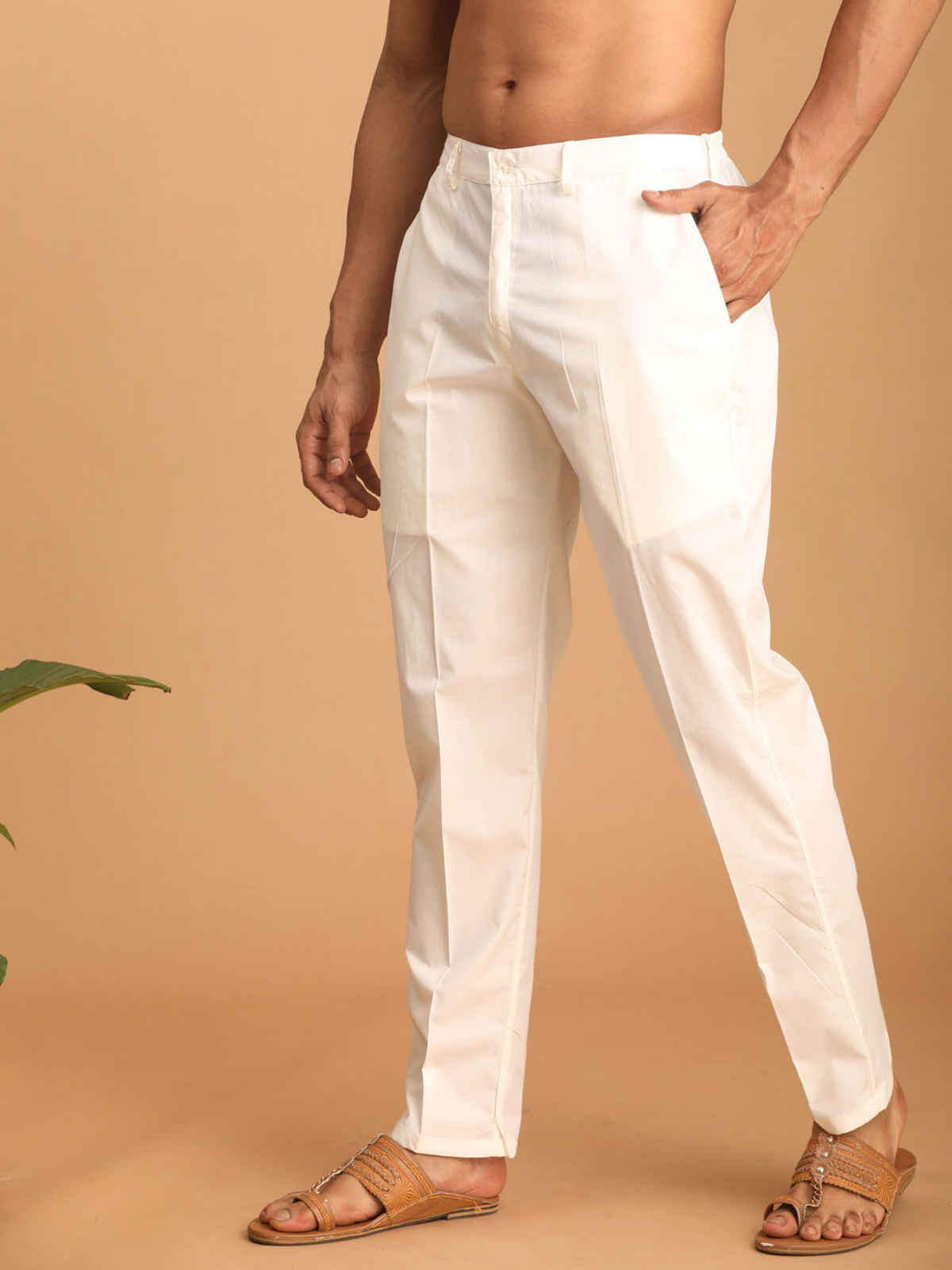 Vastramay Men's Cotton Pant Style Pyjama | Cream | S