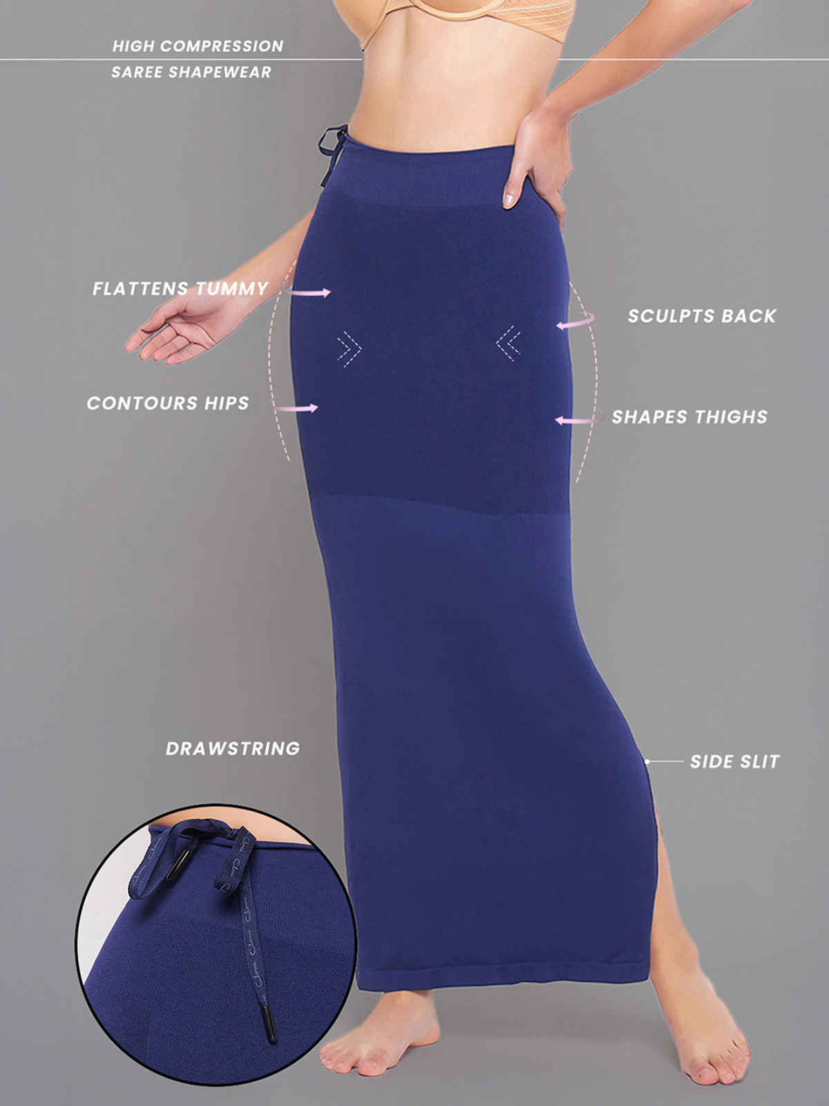 Clovia Women's Saree Shapewear with Drawstring | Navy Blue - 2XL